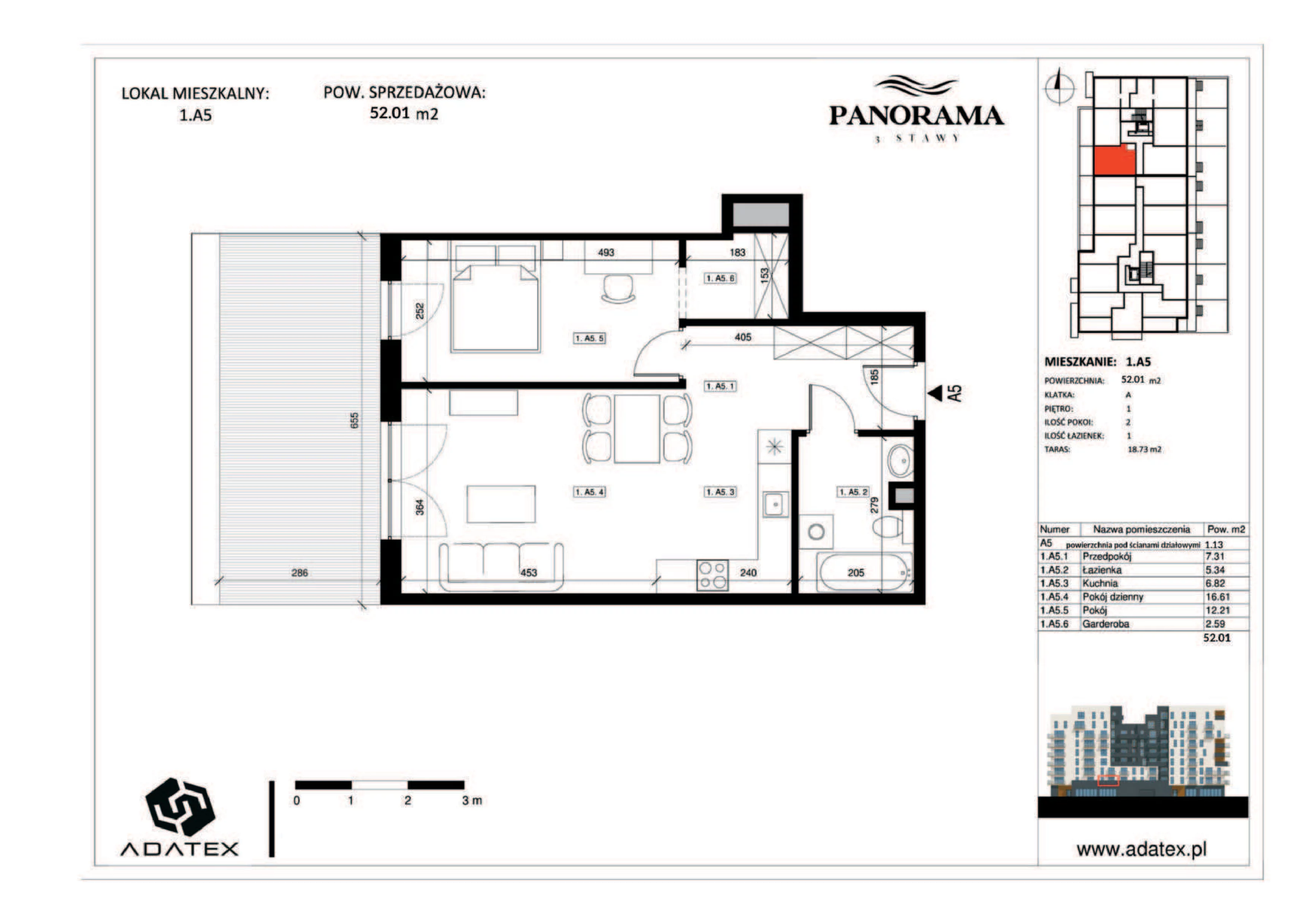 2 pokoje, mieszkanie 52,01 m², piętro 1, oferta nr 1.A5, Panorama 3 Stawy, Katowice, Osiedle Paderewskiego-Muchowiec, Dolina Trzech Stawów, ul. Pułaskiego 23