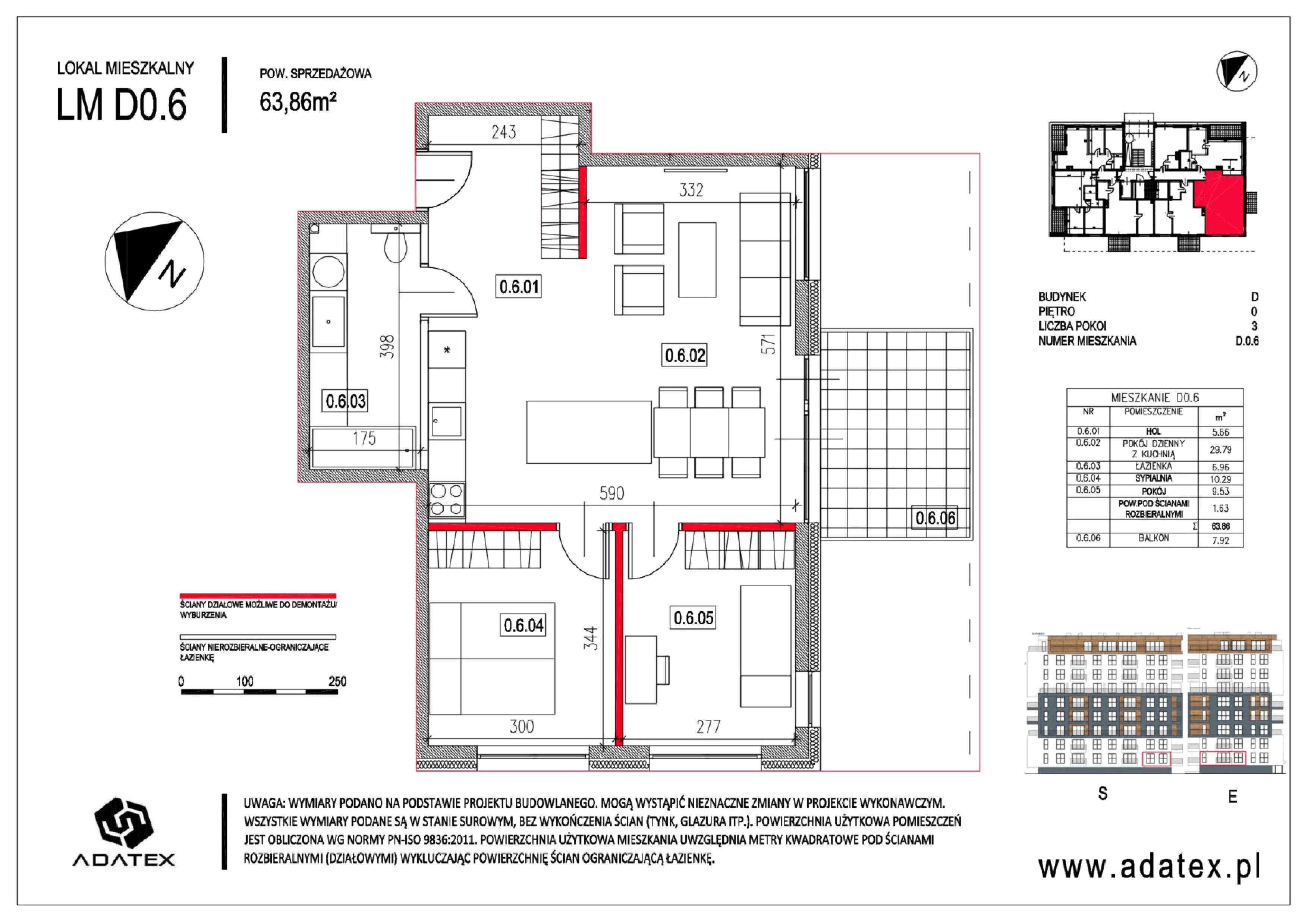 3 pokoje, mieszkanie 63,86 m², parter, oferta nr D.0.6, Osiedle Nowa Dąbrowa, Dąbrowa Górnicza, Gołonóg, ul. Graniczna 14