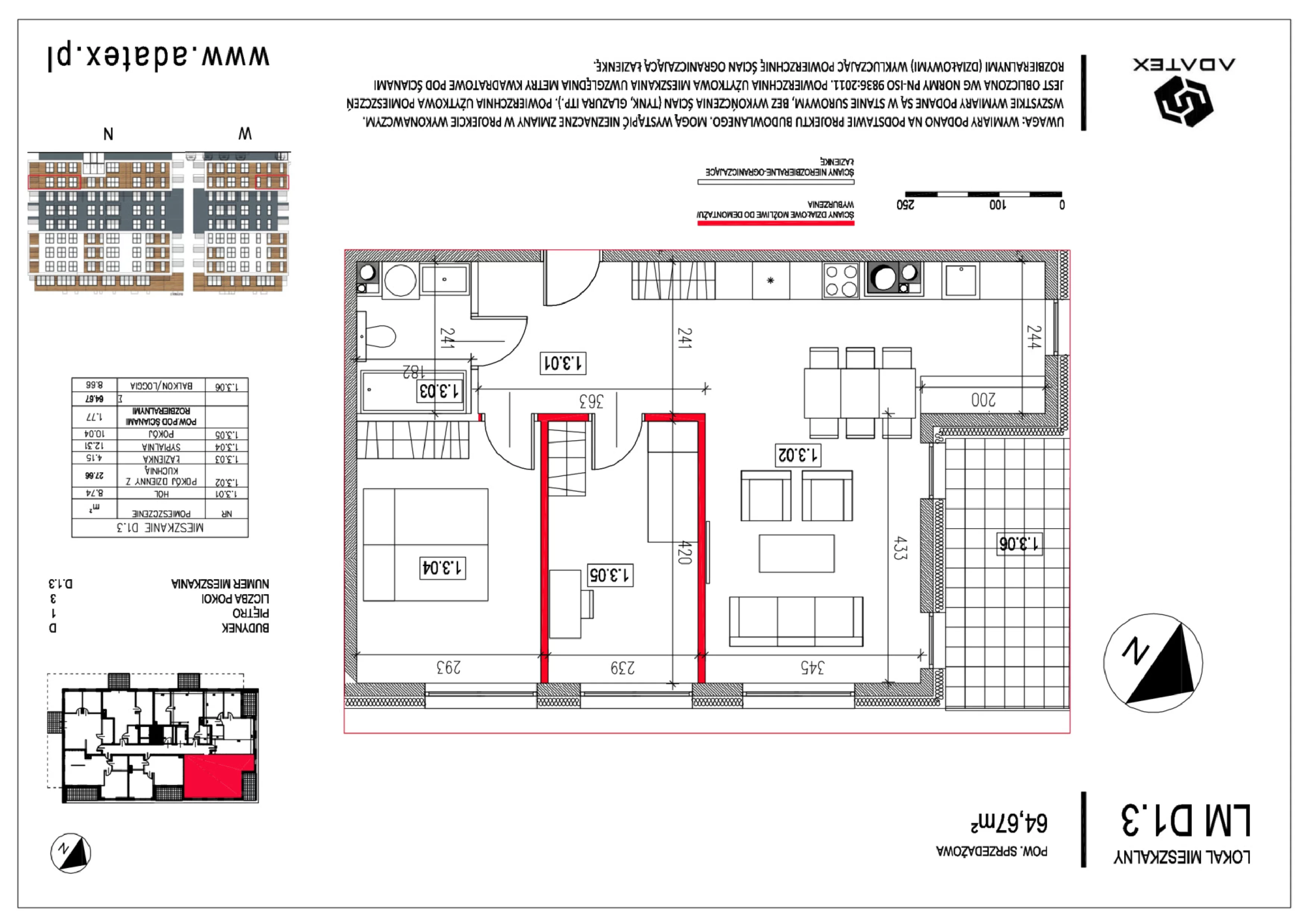 3 pokoje, mieszkanie 64,67 m², piętro 1, oferta nr D.1.3, Osiedle Nowa Dąbrowa, Dąbrowa Górnicza, Gołonóg, ul. Graniczna 14