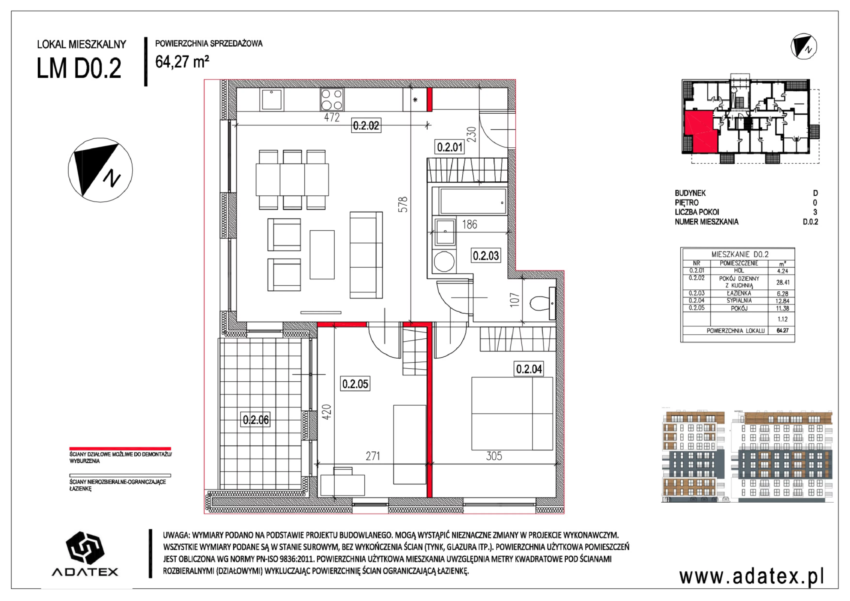 3 pokoje, mieszkanie 64,27 m², parter, oferta nr D.0.2, Osiedle Nowa Dąbrowa, Dąbrowa Górnicza, Gołonóg, ul. Graniczna 14