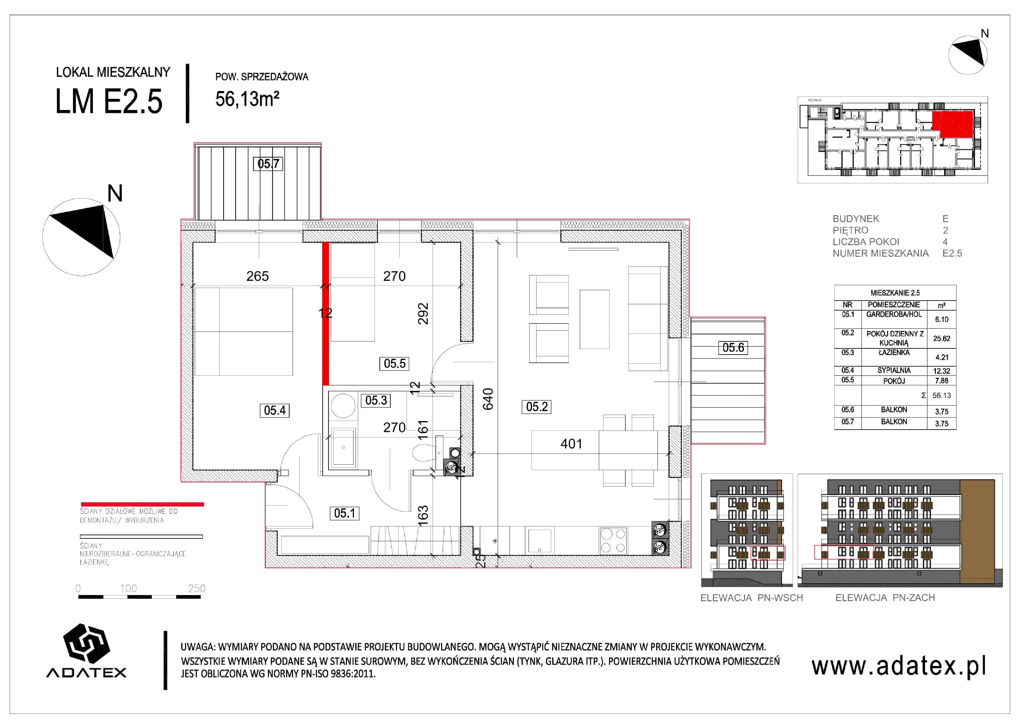 3 pokoje, mieszkanie 56,13 m², piętro 2, oferta nr E.2.5, Osiedle Nowa Dąbrowa, Dąbrowa Górnicza, Gołonóg, ul. Graniczna 14