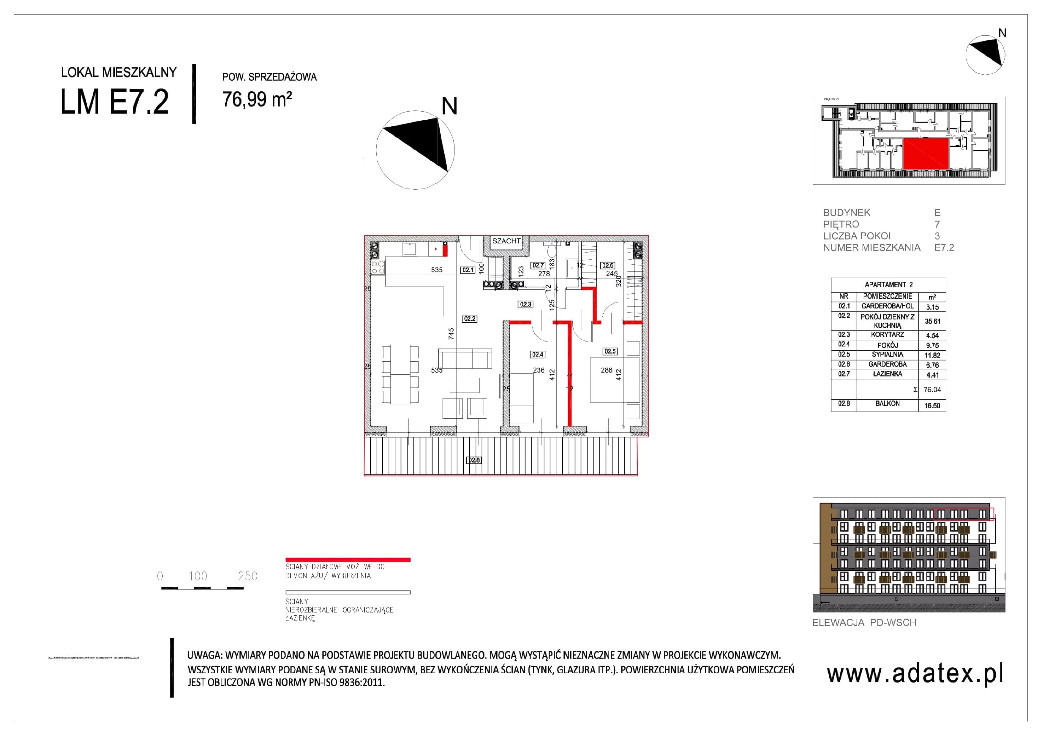 3 pokoje, mieszkanie 76,99 m², piętro 7, oferta nr E.7.2, Osiedle Nowa Dąbrowa, Dąbrowa Górnicza, Gołonóg, ul. Graniczna 14