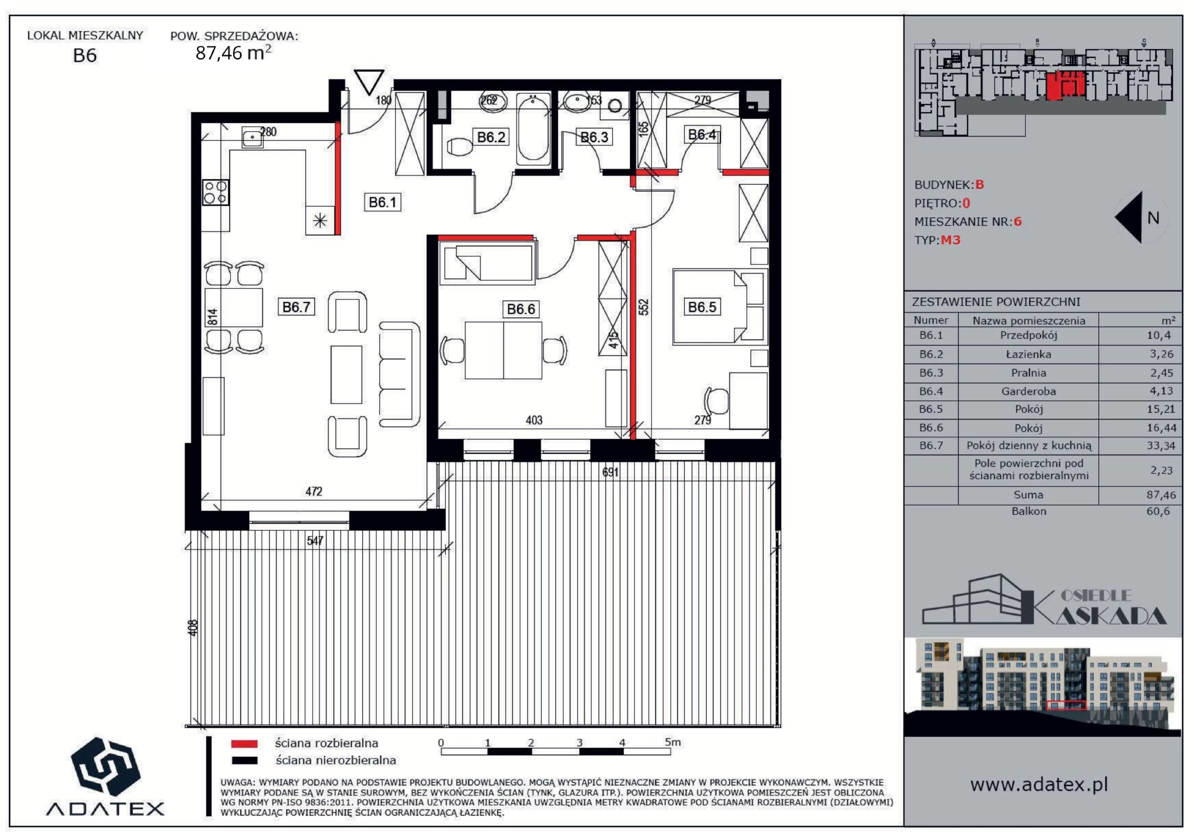 3 pokoje, mieszkanie 86,60 m², parter, oferta nr B6, Osiedle Kaskada, Zabrze, Osiedle Tadeusza Kotarbińskiego, ul. Mieczysława Niedziałkowskiego 56