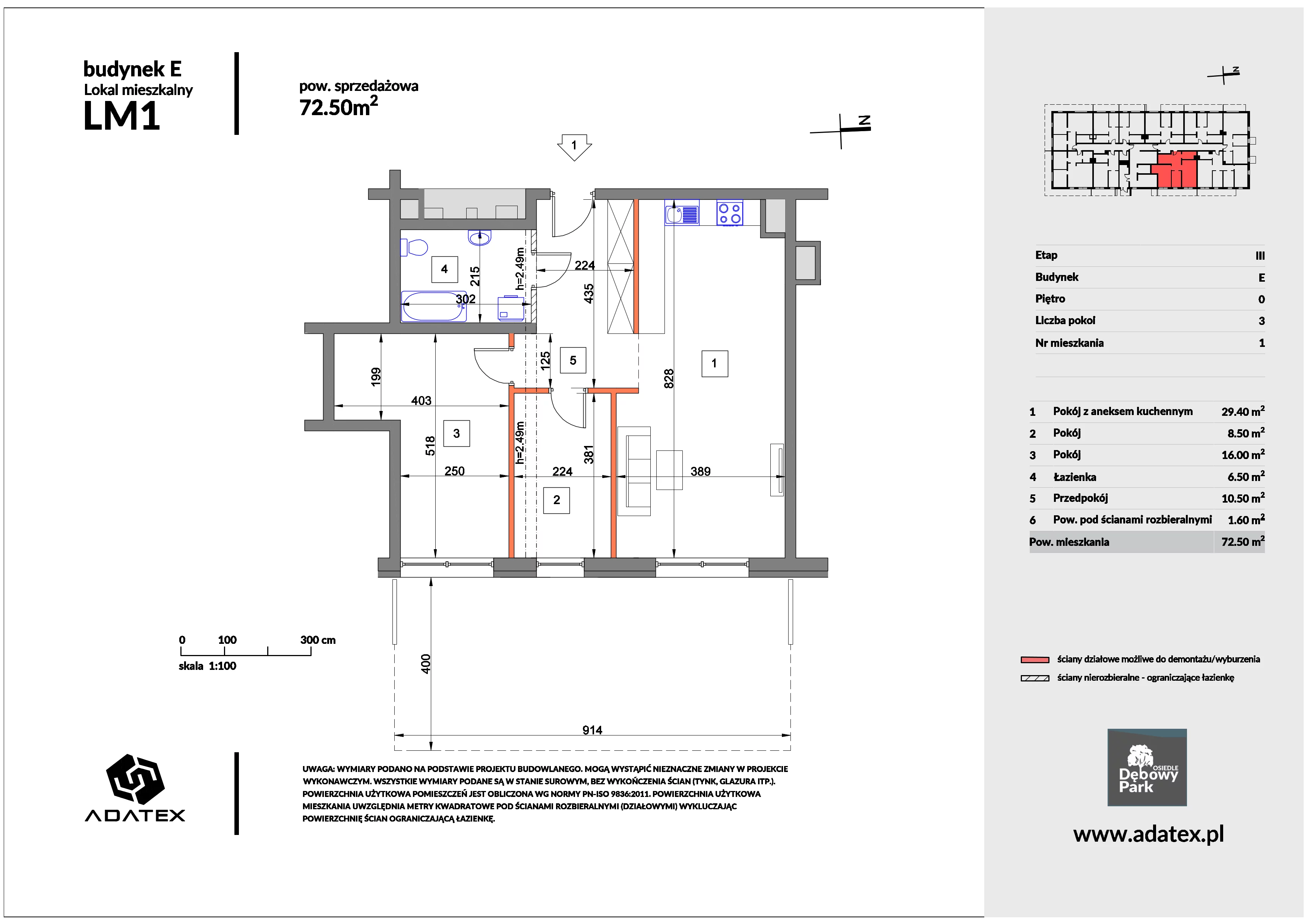 3 pokoje, mieszkanie 72,10 m², parter, oferta nr E1, Osiedle Dębowy Park, Siemianowice Śląskie, Bytków, ul. Oświęcimska 7a