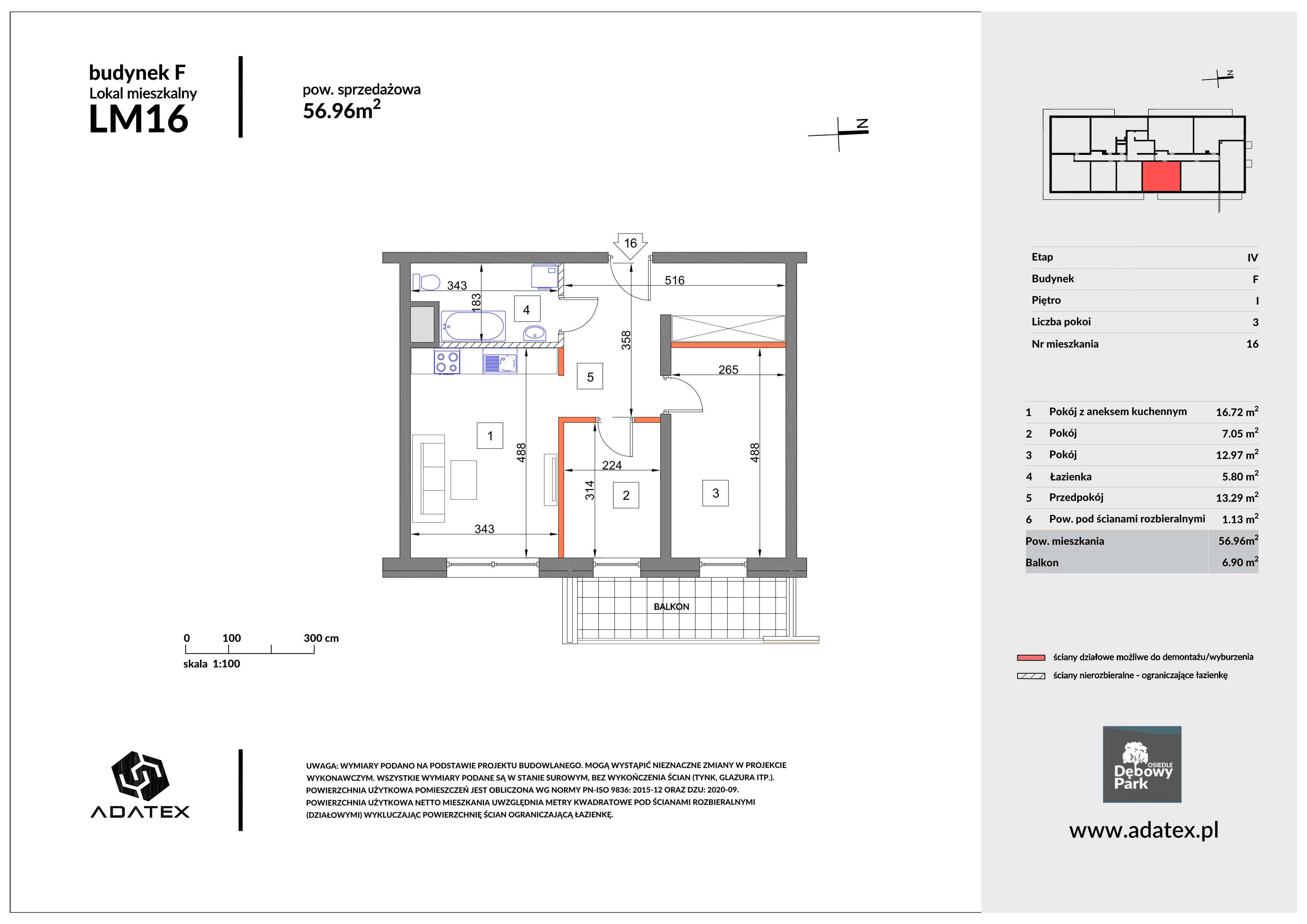 3 pokoje, mieszkanie 57,60 m², piętro 1, oferta nr F16, Osiedle Dębowy Park, Siemianowice Śląskie, Bytków, ul. Oświęcimska 7a