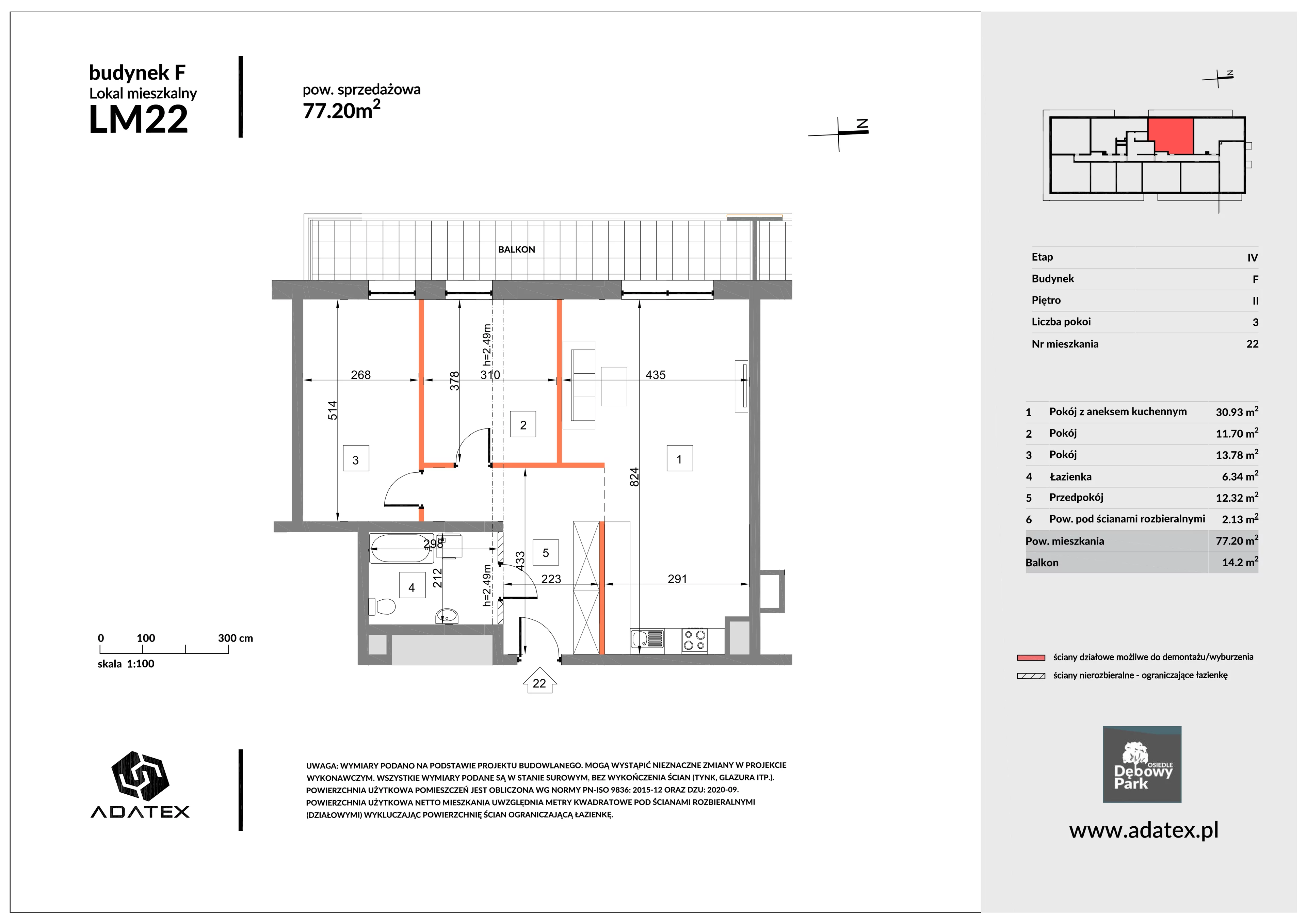 3 pokoje, mieszkanie 77,20 m², piętro 2, oferta nr F22, Osiedle Dębowy Park, Siemianowice Śląskie, Bytków, ul. Oświęcimska 7a