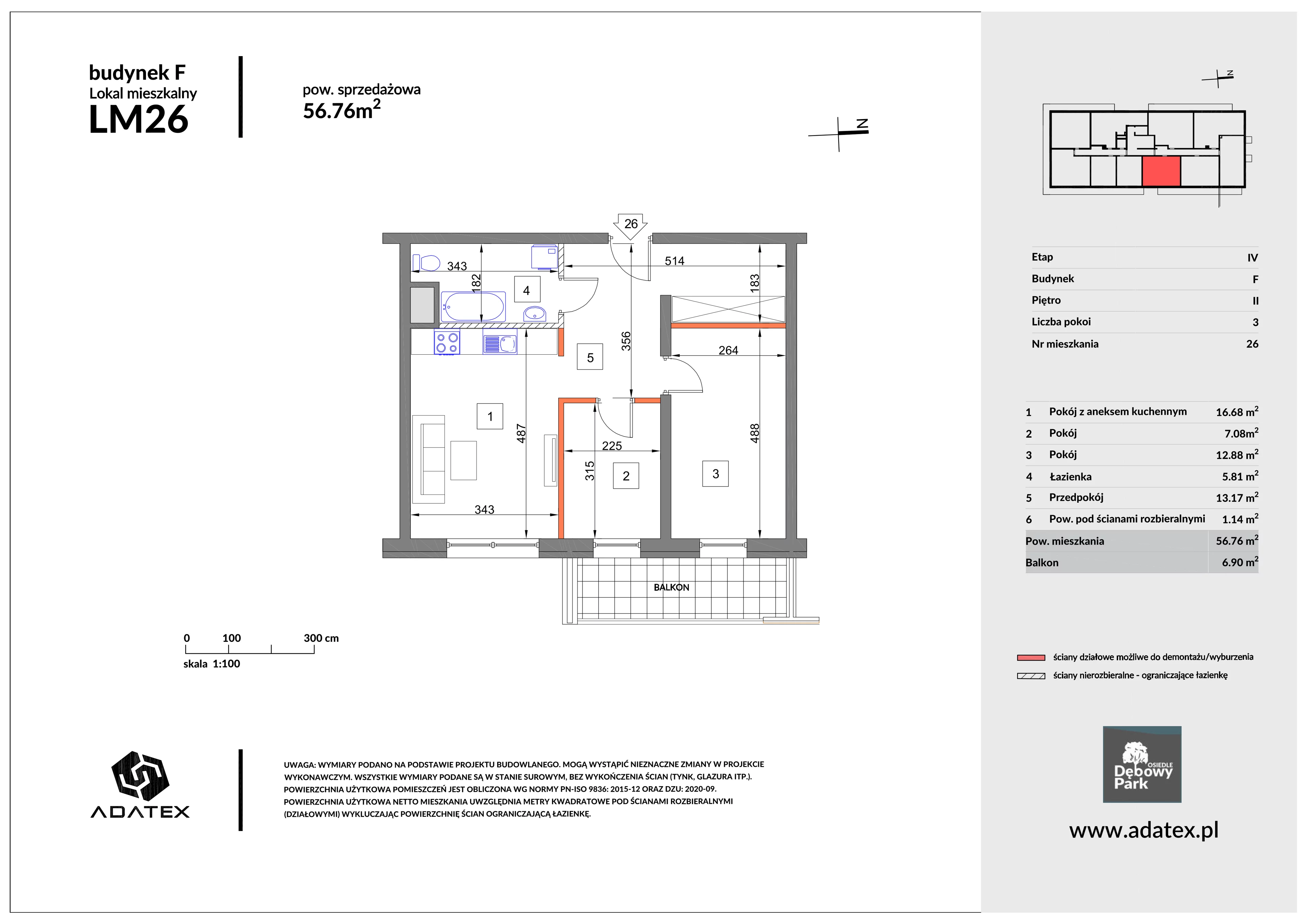 3 pokoje, mieszkanie 56,75 m², piętro 2, oferta nr F26, Osiedle Dębowy Park, Siemianowice Śląskie, Bytków, ul. Oświęcimska 7a