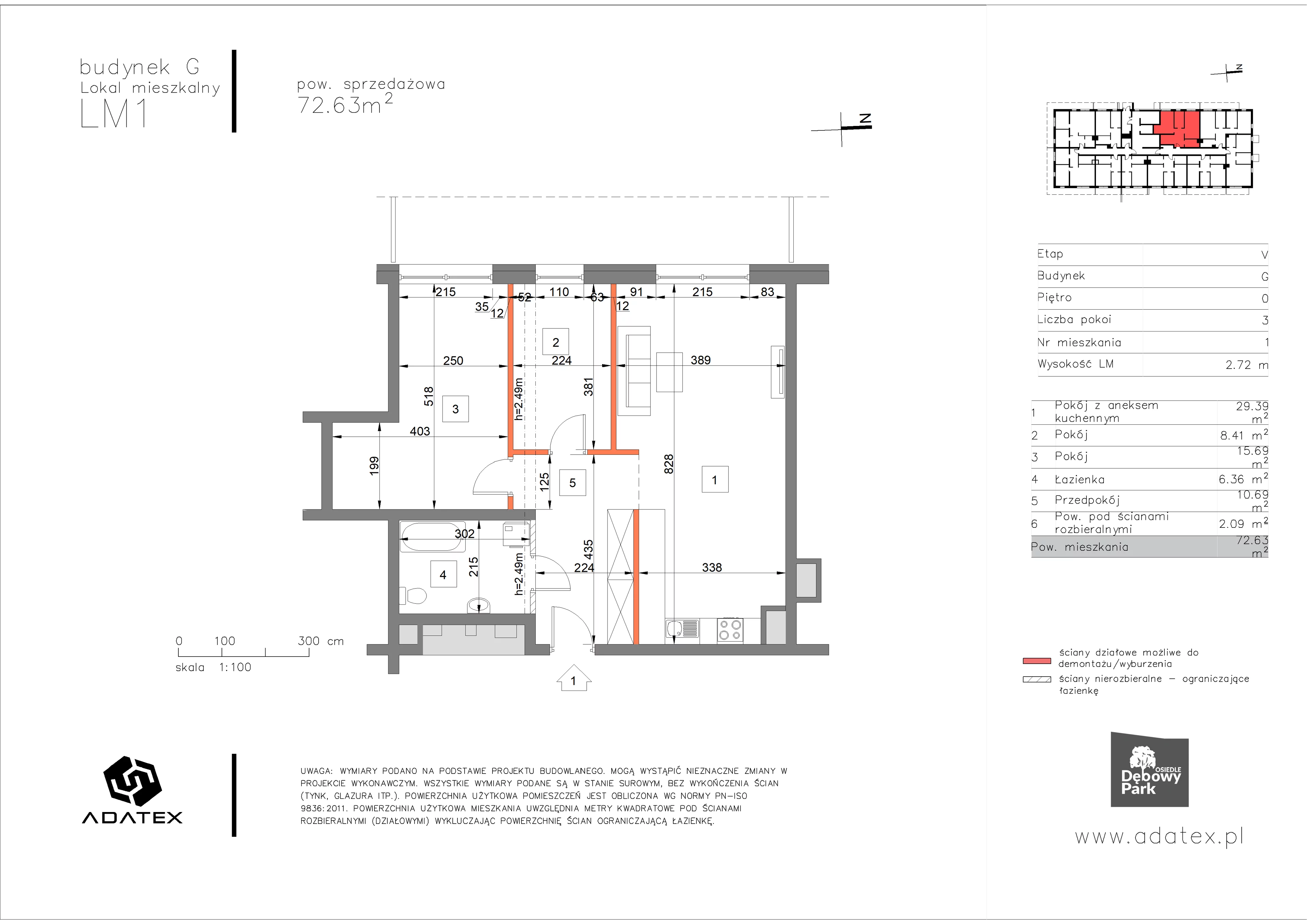 3 pokoje, mieszkanie 72,63 m², parter, oferta nr G1, Osiedle Dębowy Park, Siemianowice Śląskie, Bytków, ul. Oświęcimska 7a