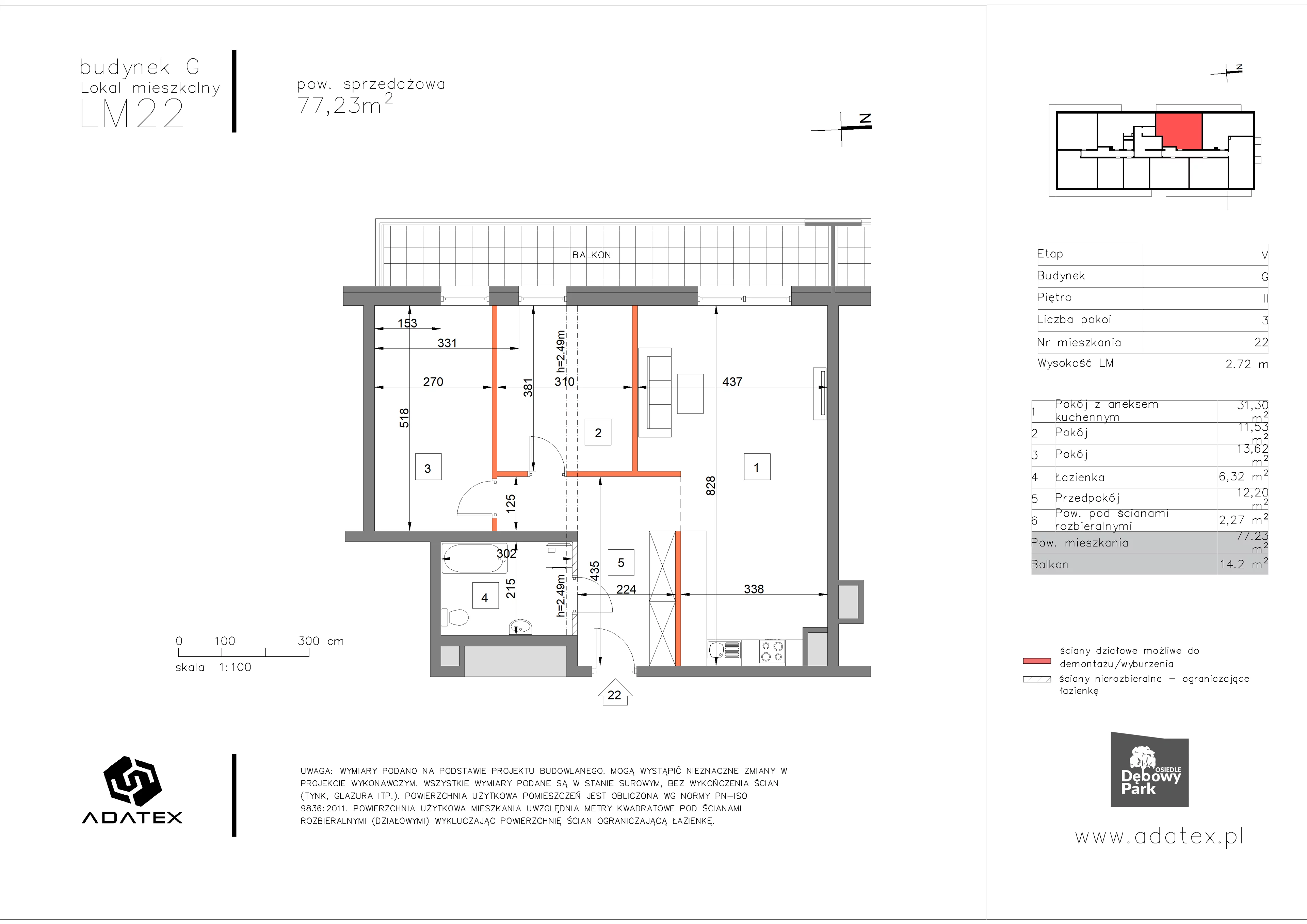 3 pokoje, mieszkanie 77,23 m², piętro 2, oferta nr G22, Osiedle Dębowy Park, Siemianowice Śląskie, Bytków, ul. Oświęcimska 7a