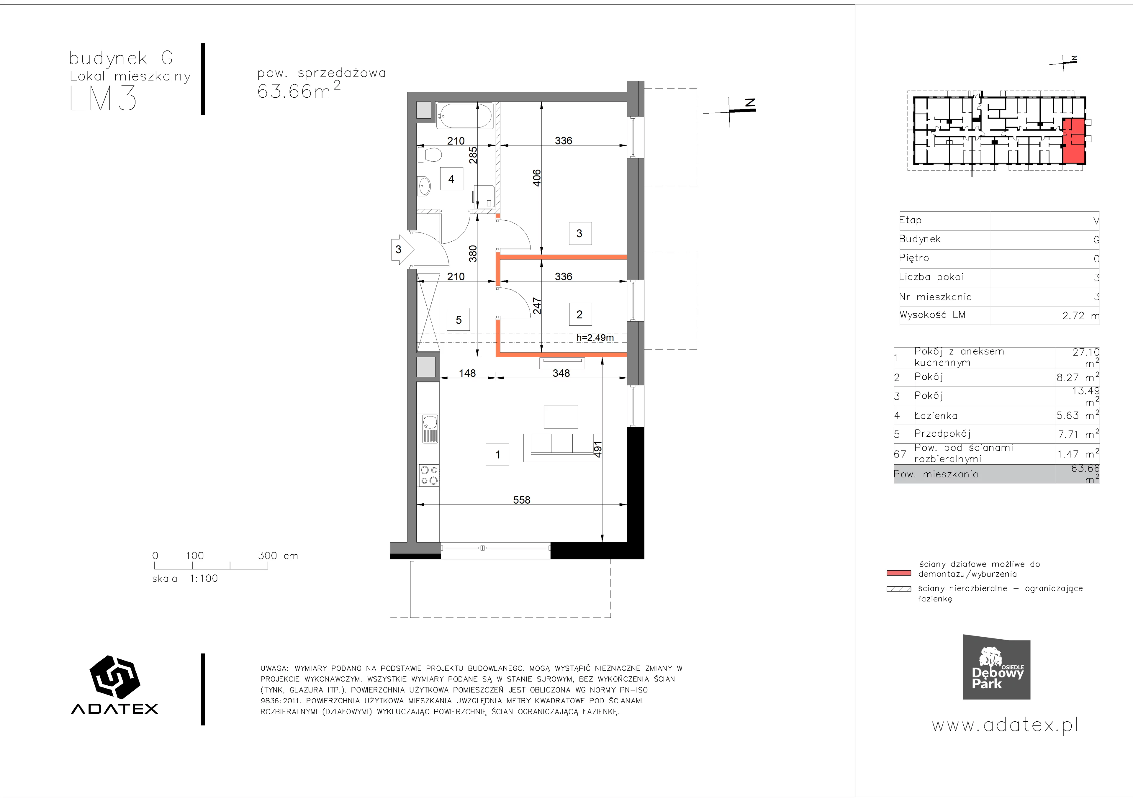 3 pokoje, mieszkanie 63,66 m², parter, oferta nr G3, Osiedle Dębowy Park, Siemianowice Śląskie, Bytków, ul. Oświęcimska 7a