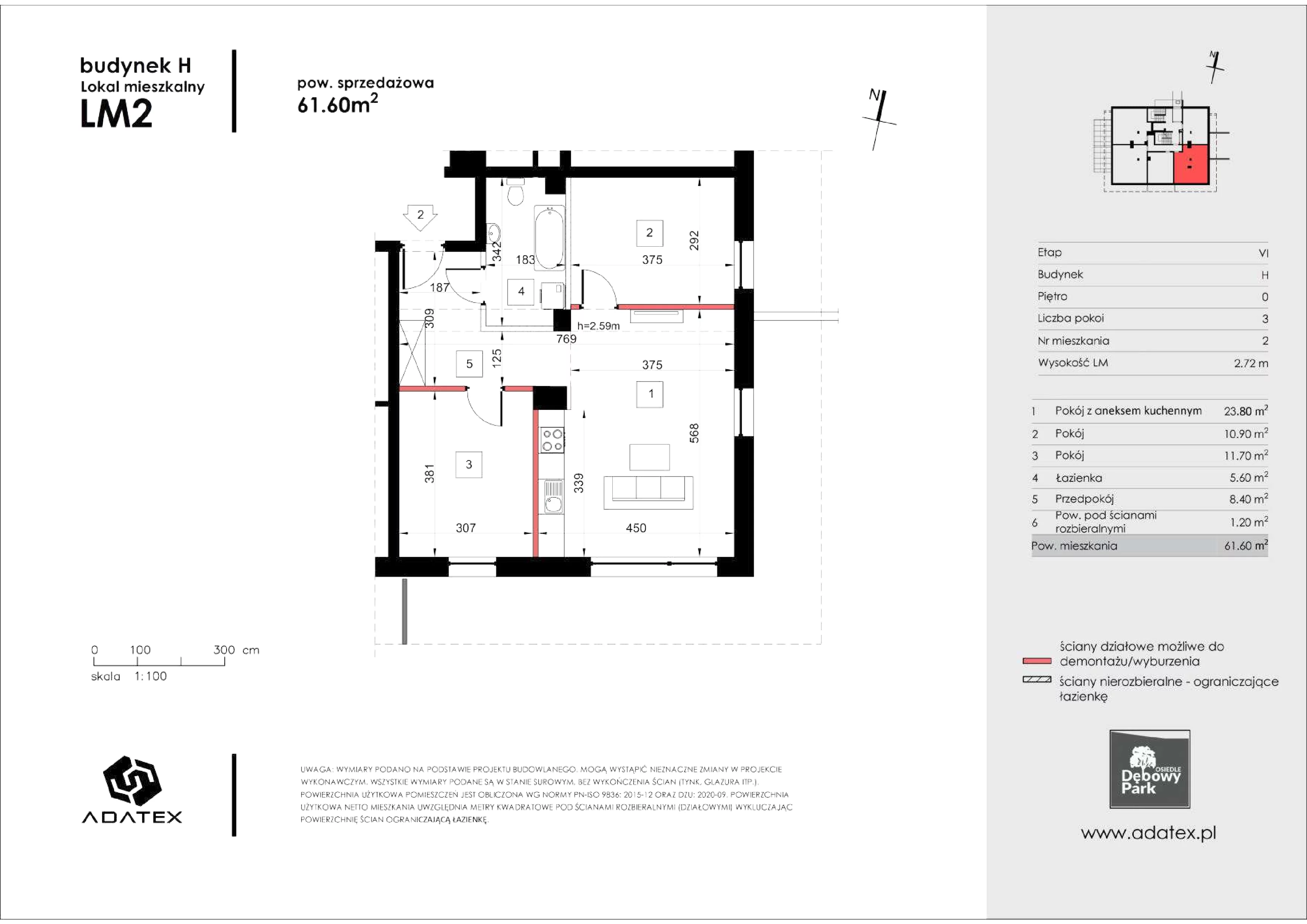 3 pokoje, mieszkanie 61,60 m², parter, oferta nr H2, Osiedle Dębowy Park, Siemianowice Śląskie, Bytków, ul. Oświęcimska 7a