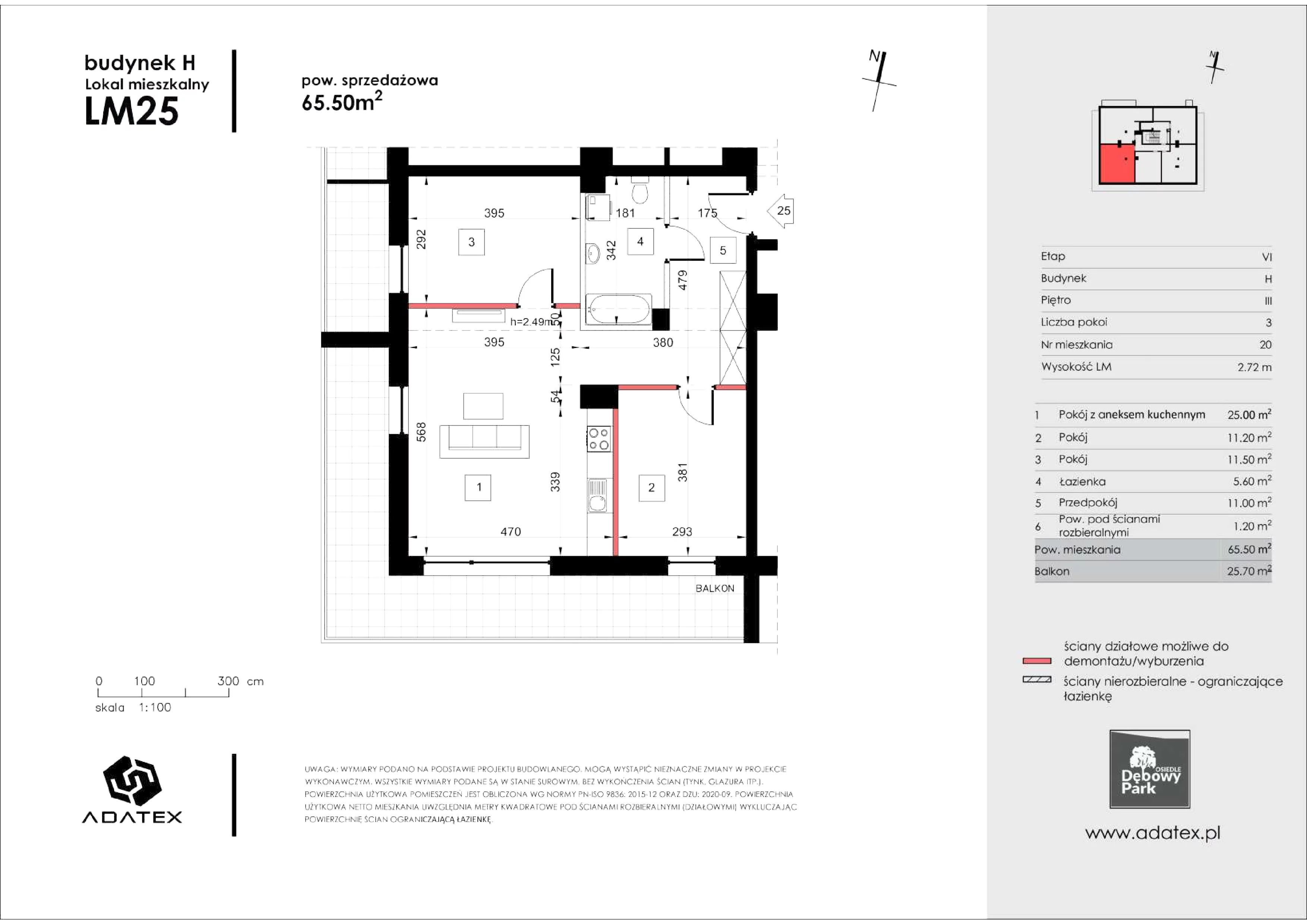 3 pokoje, mieszkanie 65,50 m², piętro 4, oferta nr H25, Osiedle Dębowy Park, Siemianowice Śląskie, Bytków, ul. Oświęcimska 7a