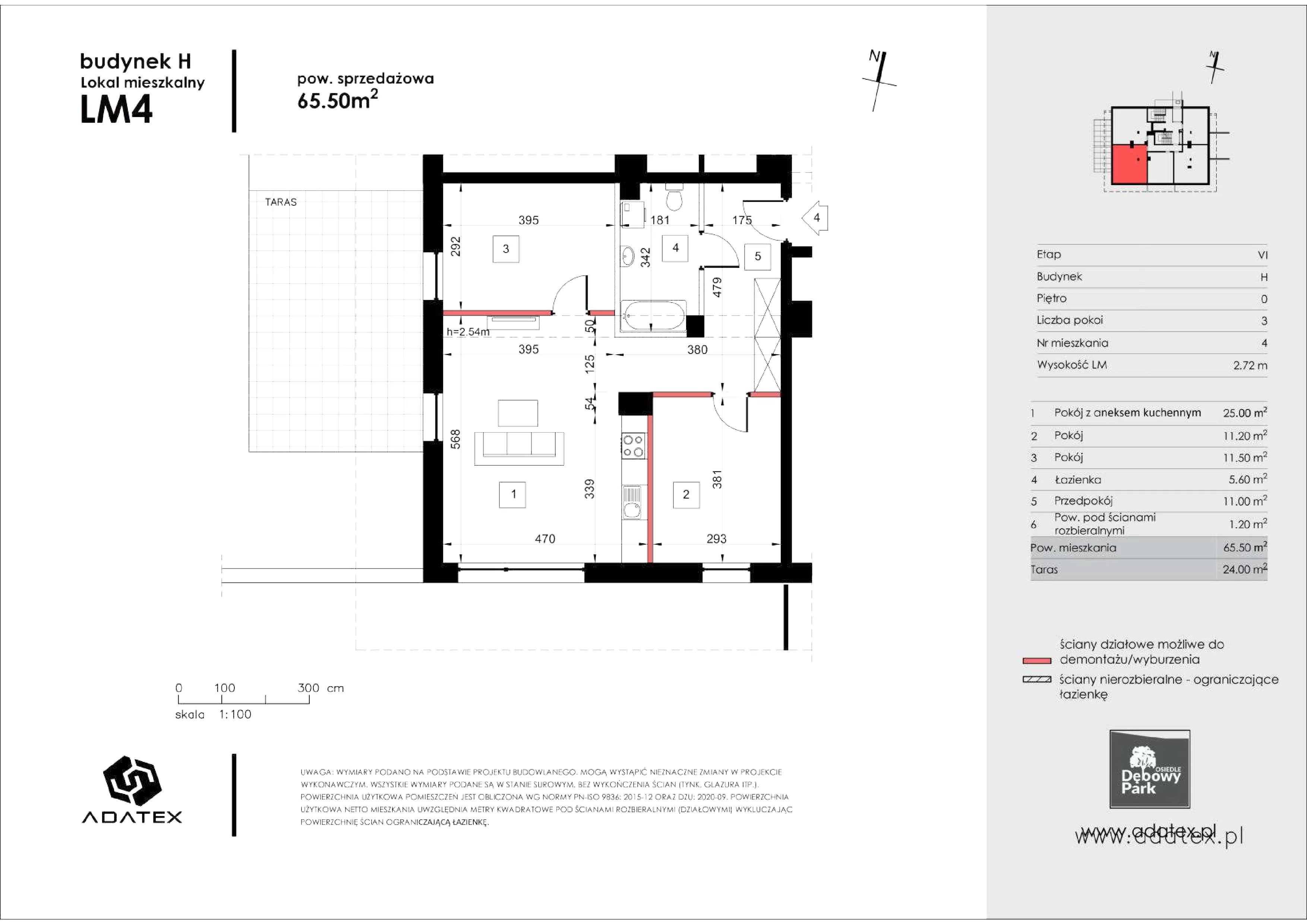 3 pokoje, mieszkanie 65,50 m², parter, oferta nr H4, Osiedle Dębowy Park, Siemianowice Śląskie, Bytków, ul. Oświęcimska 7a