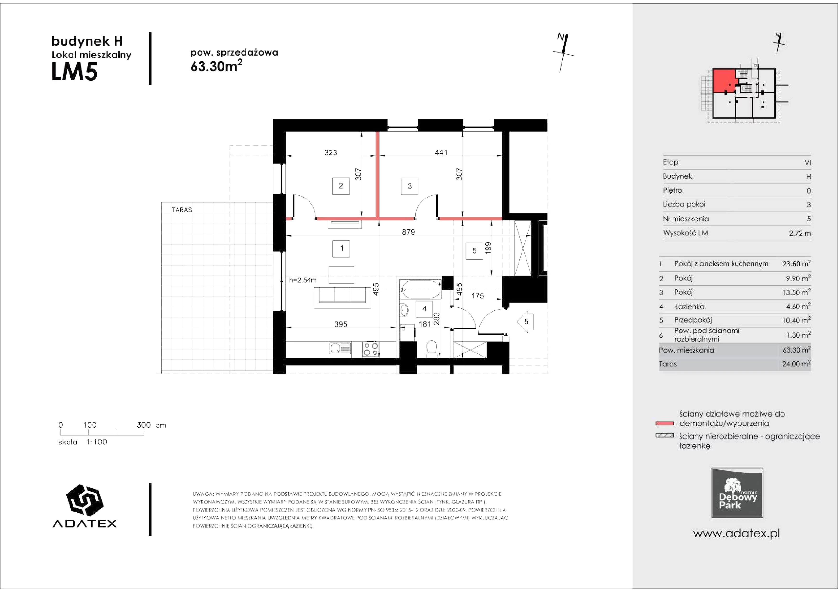 3 pokoje, mieszkanie 63,30 m², parter, oferta nr H5, Osiedle Dębowy Park, Siemianowice Śląskie, Bytków, ul. Oświęcimska 7a