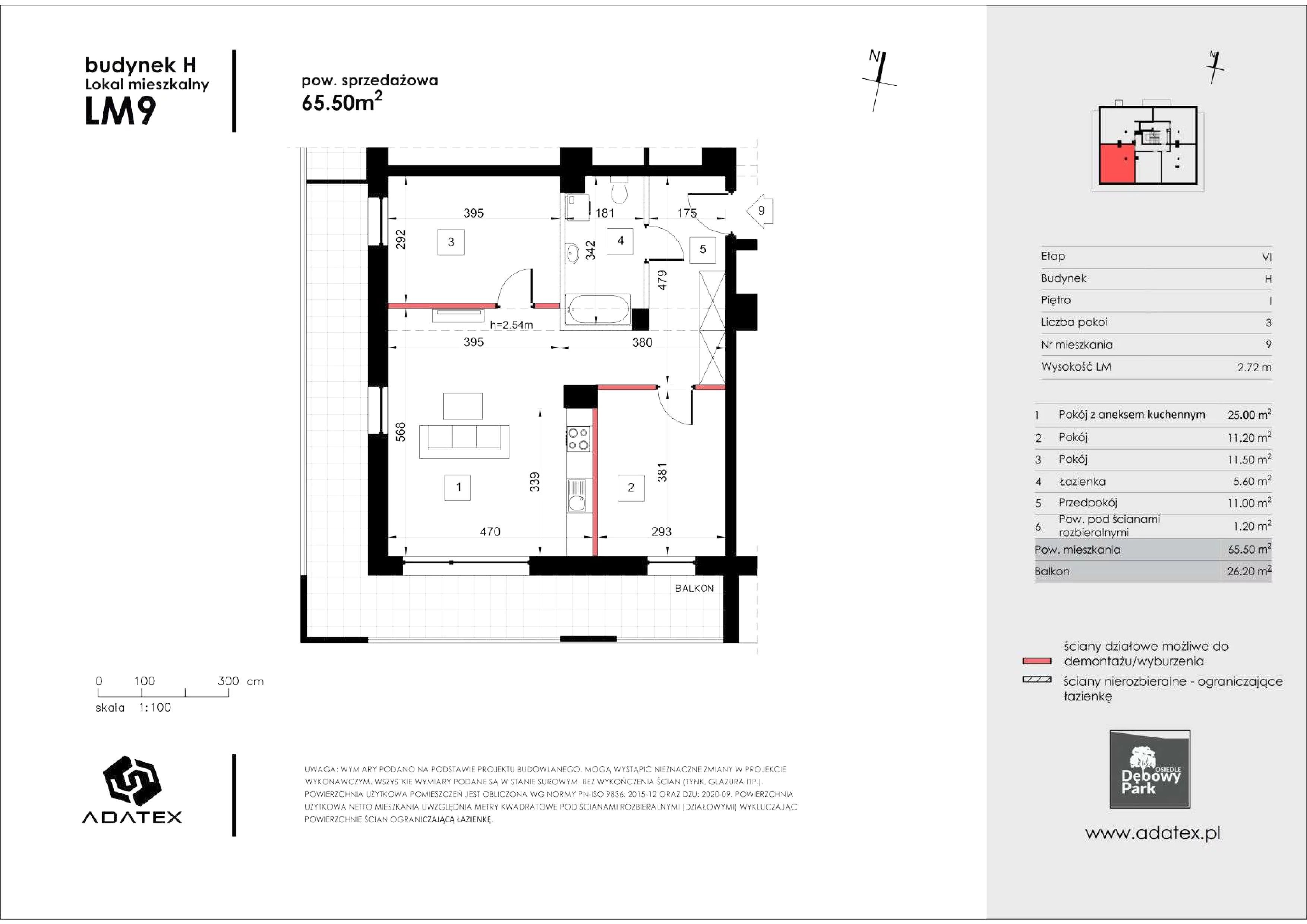 3 pokoje, mieszkanie 65,50 m², piętro 1, oferta nr H9, Osiedle Dębowy Park, Siemianowice Śląskie, Bytków, ul. Oświęcimska 7a