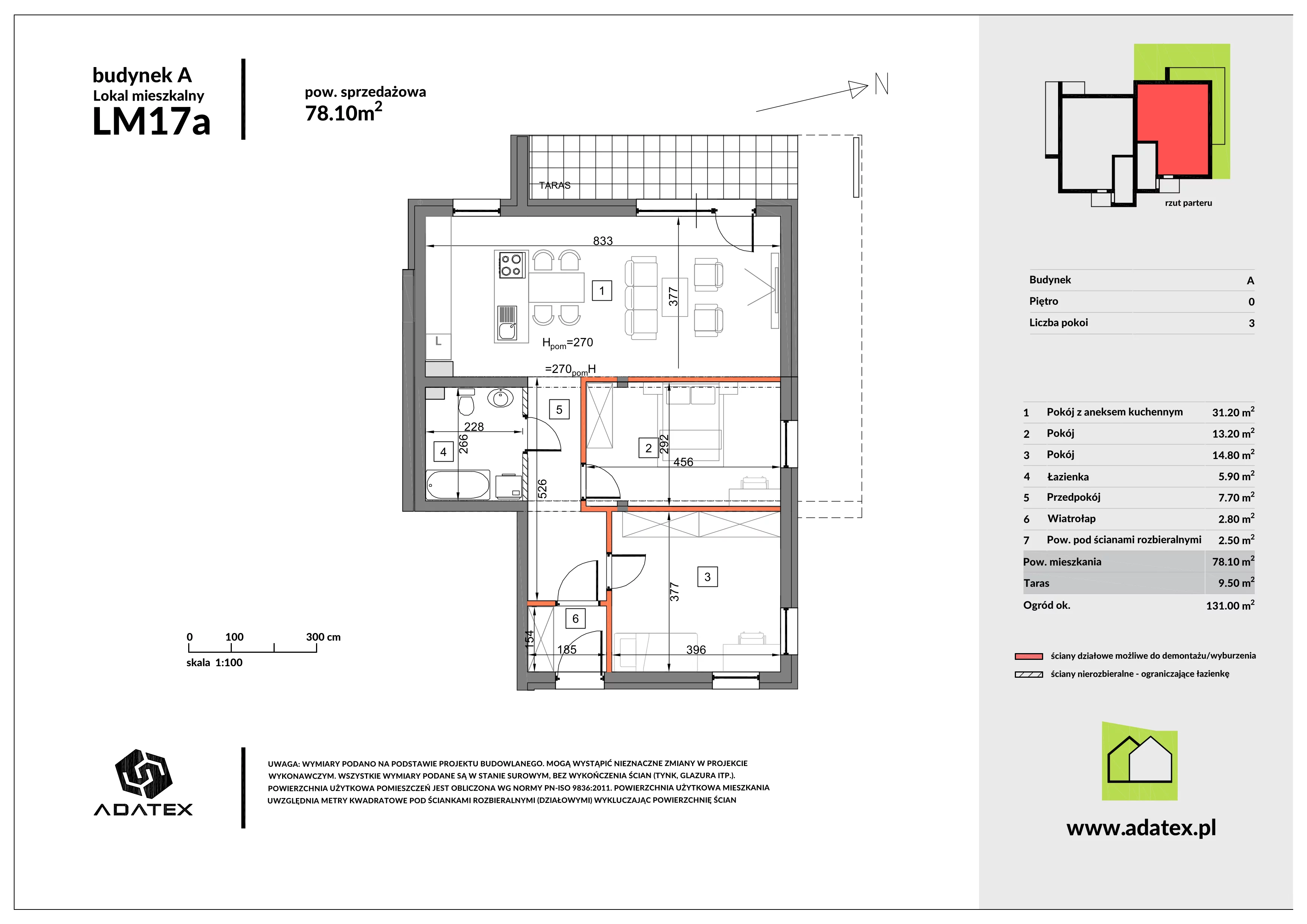 3 pokoje, mieszkanie 78,10 m², parter, oferta nr 17/a, Osiedle Zielona Podkowa, Otrębusy, ul. Waniliowa 7/2