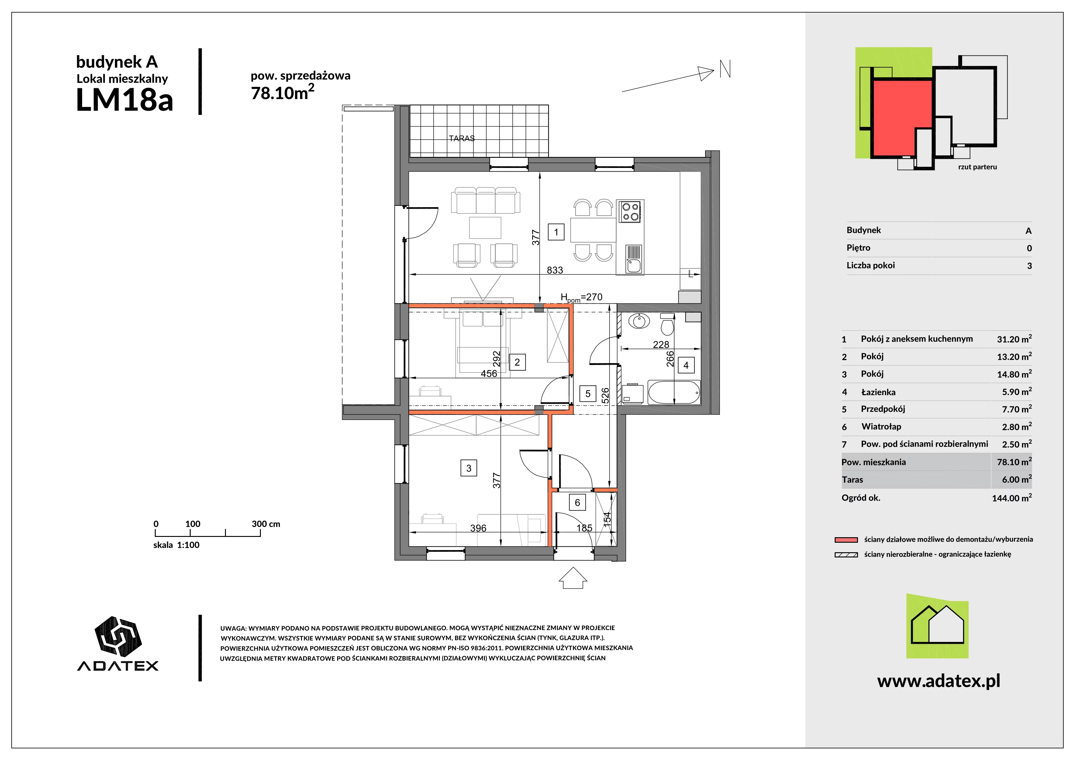 3 pokoje, mieszkanie 78,10 m², parter, oferta nr 18/a, Osiedle Zielona Podkowa, Otrębusy, ul. Waniliowa 7/2