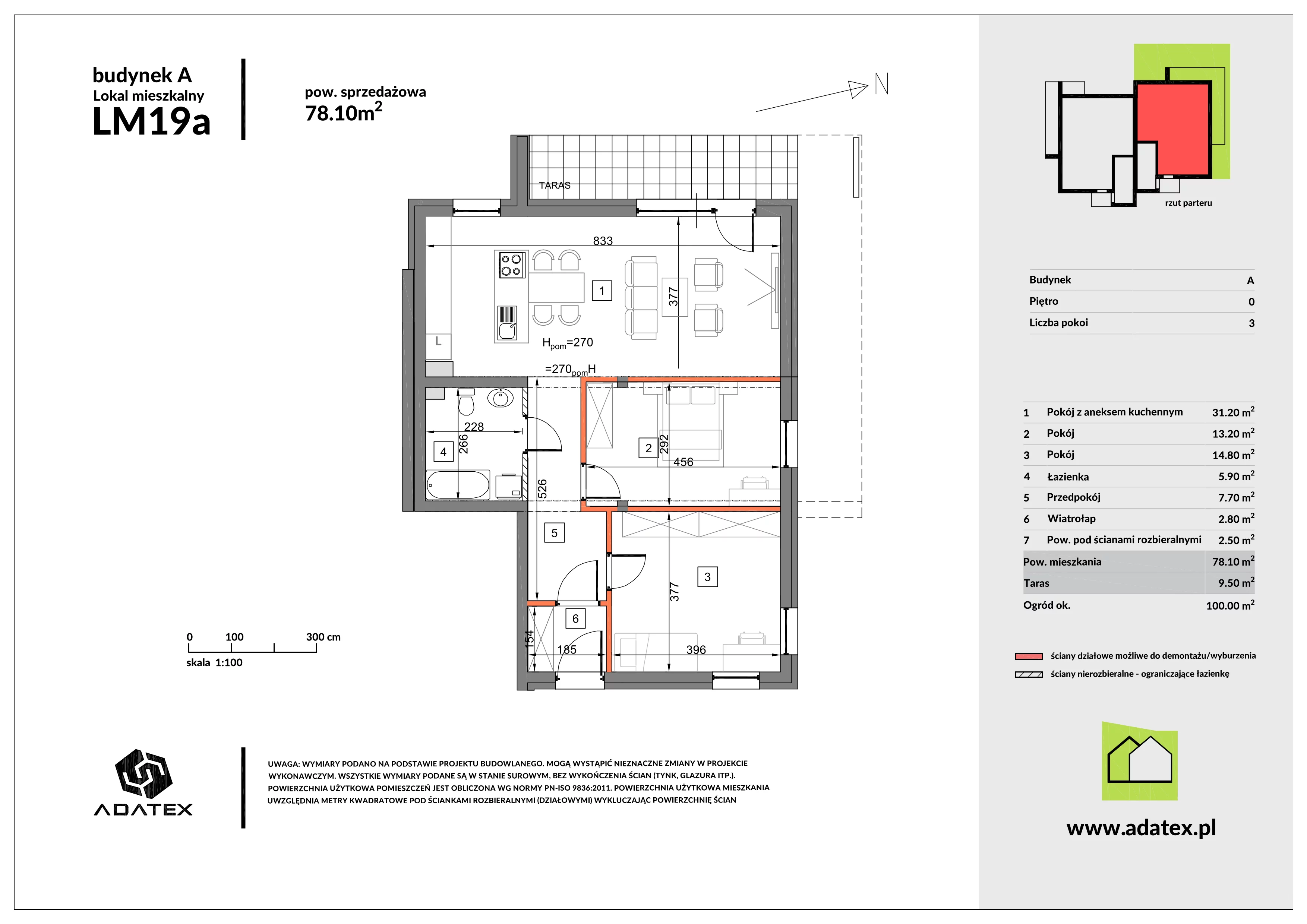 3 pokoje, mieszkanie 78,10 m², parter, oferta nr 19/a, Osiedle Zielona Podkowa, Otrębusy, ul. Waniliowa 7/2