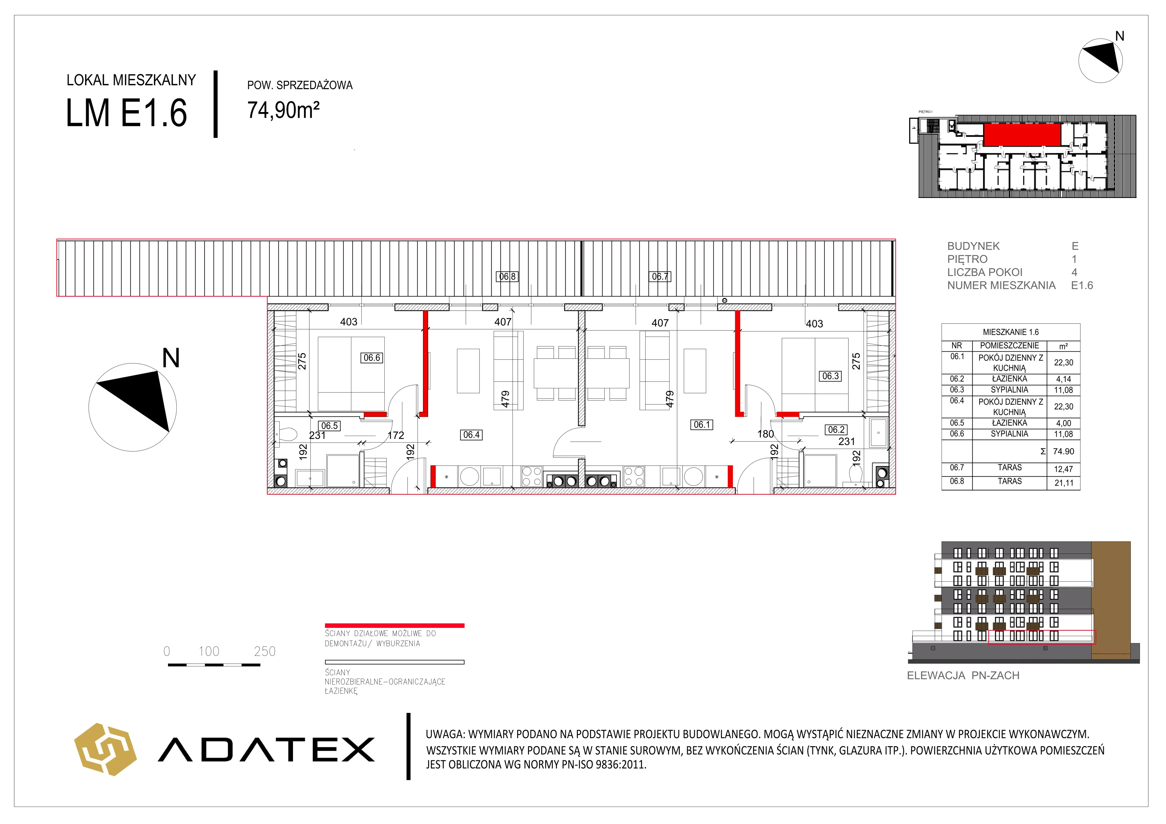 4 pokoje, mieszkanie 74,90 m², piętro 1, oferta nr E.1.6, Osiedle Nowa Dąbrowa, Dąbrowa Górnicza, Gołonóg, ul. Graniczna 14