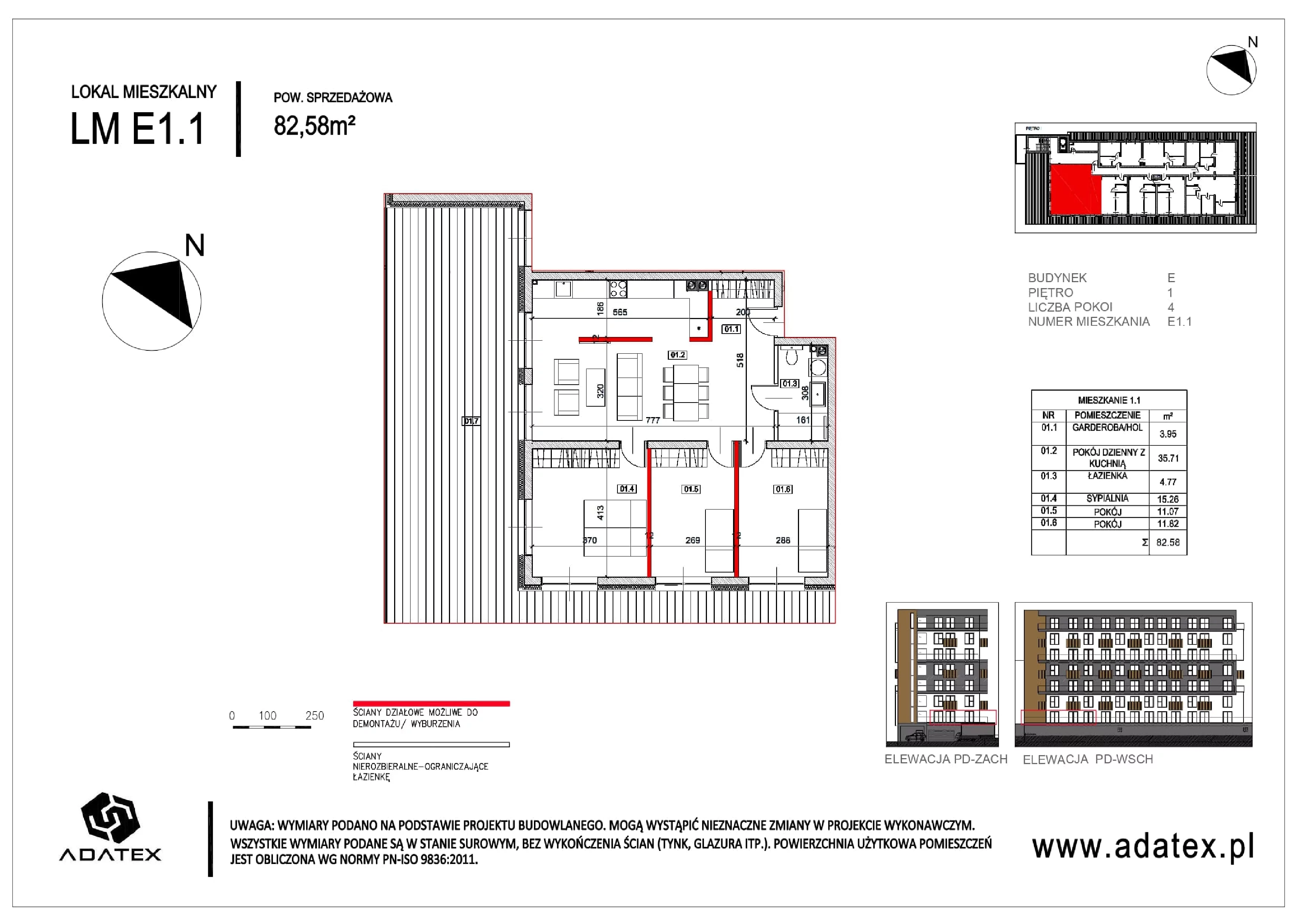 4 pokoje, mieszkanie 82,58 m², piętro 1, oferta nr E.1.1, Osiedle Nowa Dąbrowa, Dąbrowa Górnicza, Gołonóg, ul. Graniczna 14