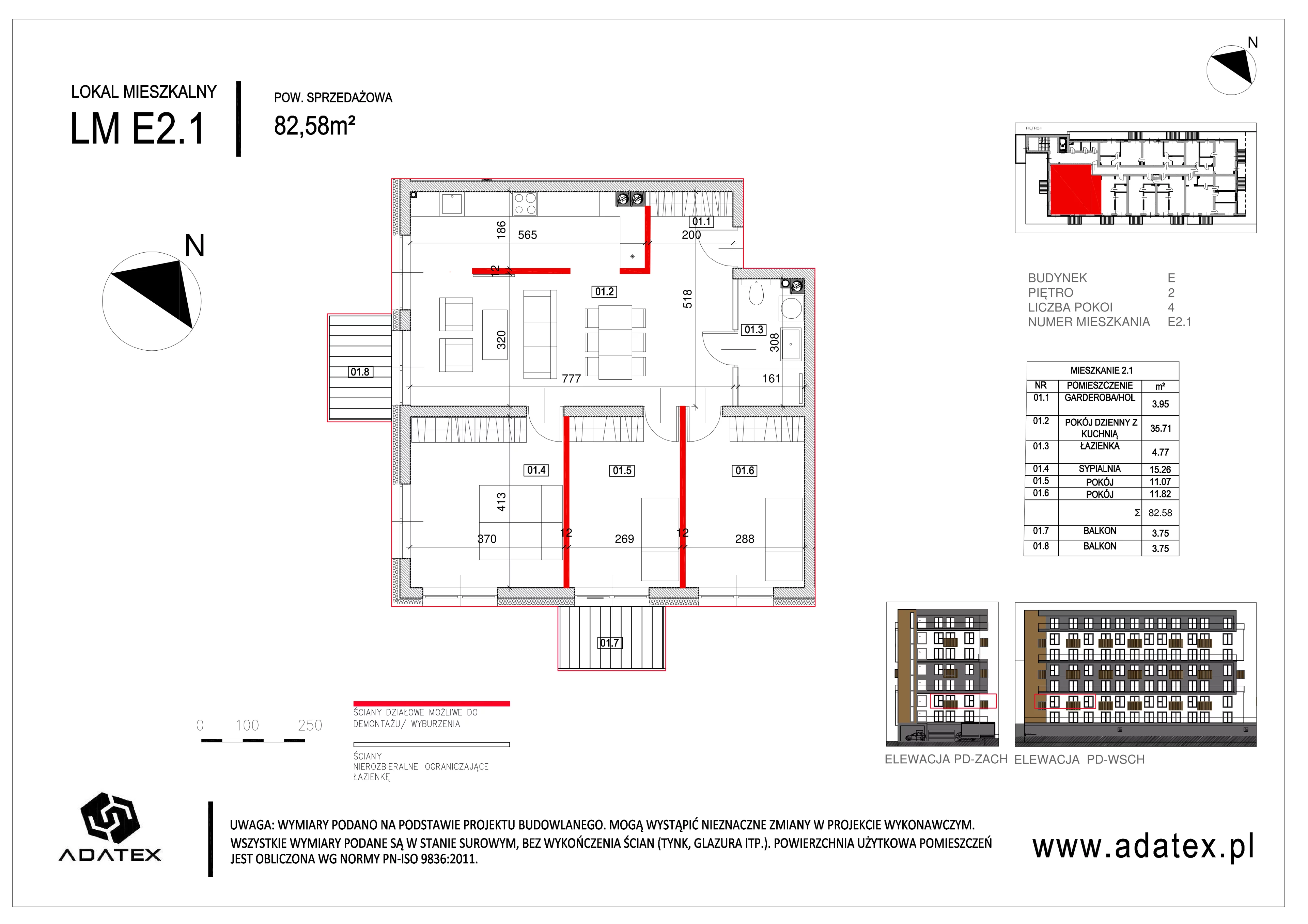 4 pokoje, mieszkanie 82,58 m², piętro 2, oferta nr E.2.1, Osiedle Nowa Dąbrowa, Dąbrowa Górnicza, Gołonóg, ul. Graniczna 14