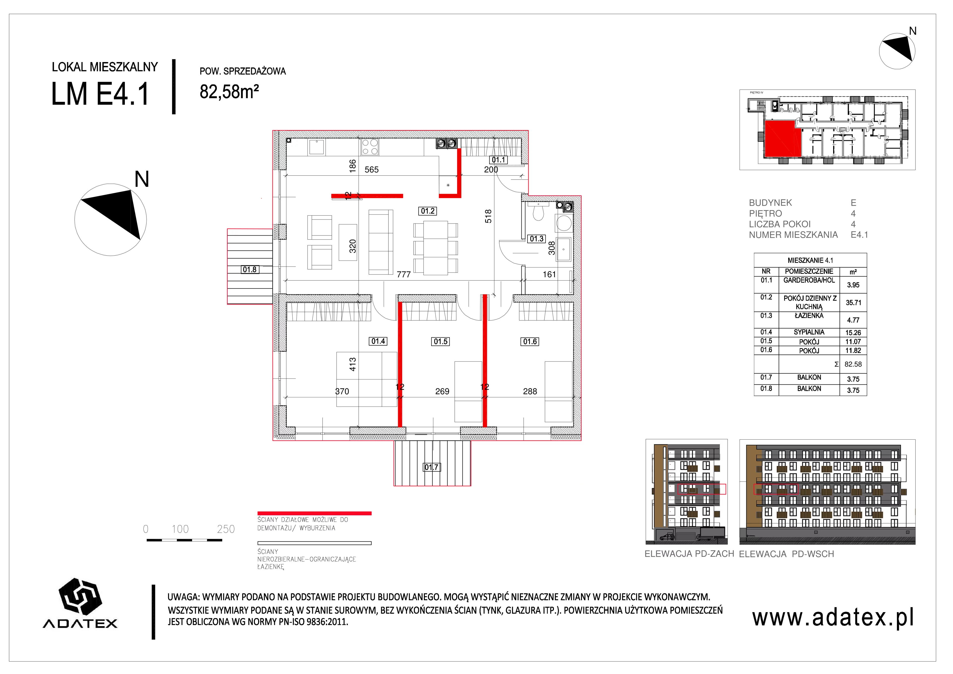 4 pokoje, mieszkanie 82,58 m², piętro 4, oferta nr E.4.1, Osiedle Nowa Dąbrowa, Dąbrowa Górnicza, Gołonóg, ul. Graniczna 14