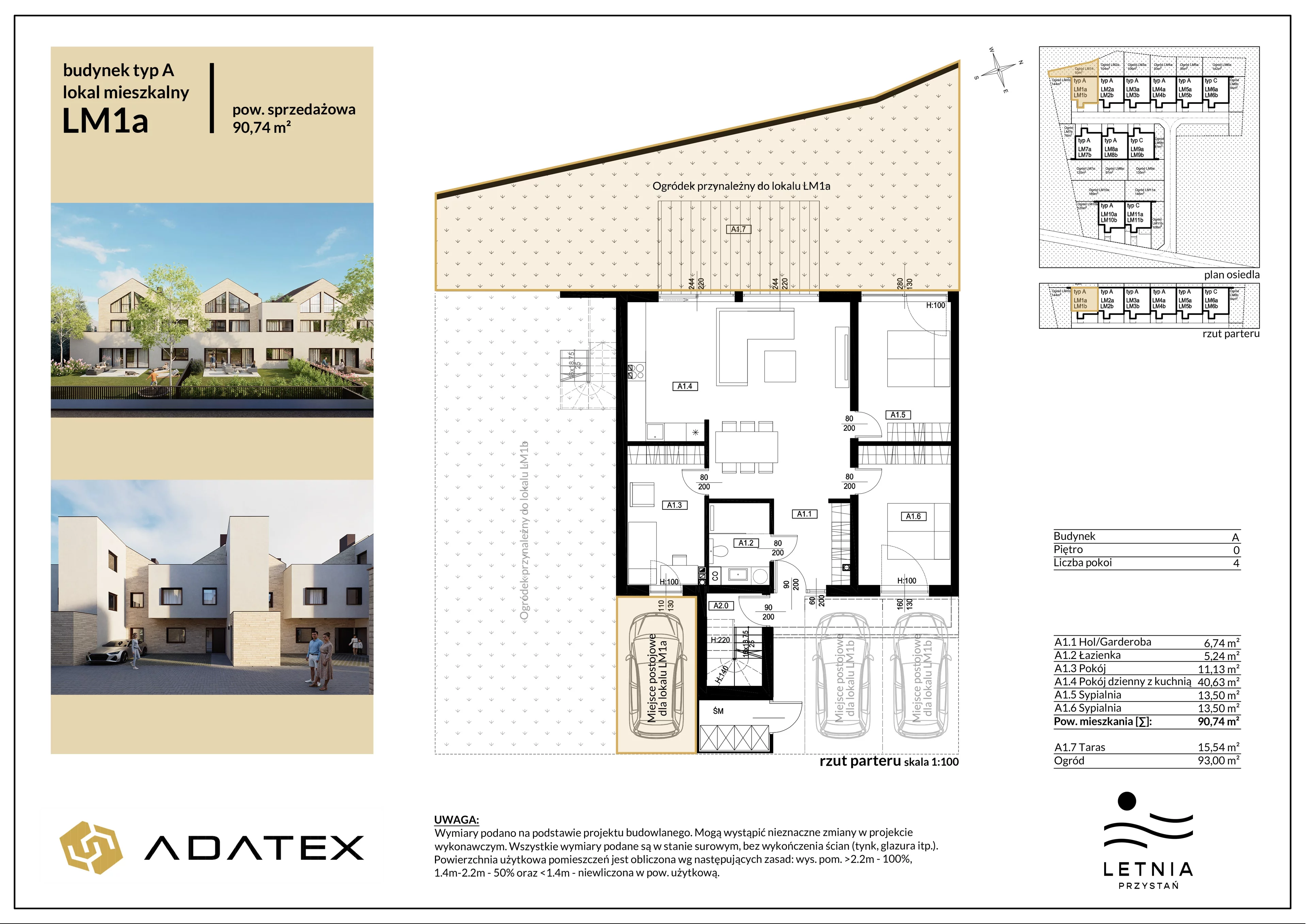 4 pokoje, mieszkanie 90,74 m², parter, oferta nr LM1a, Letnia Przystań, Dąbrowa Górnicza, Marianki, ul. Letnia