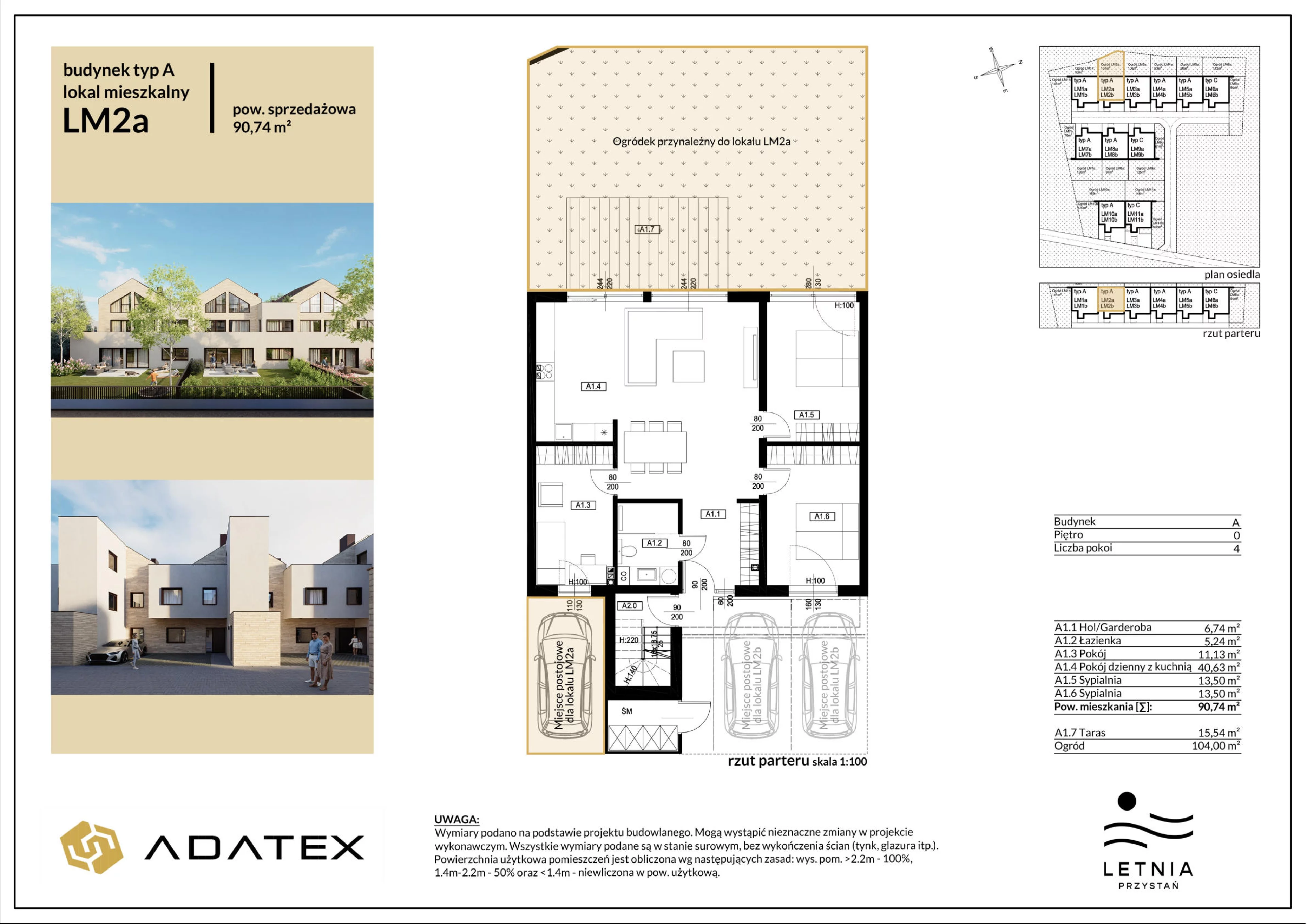 4 pokoje, mieszkanie 90,74 m², parter, oferta nr LM2a, Letnia Przystań, Dąbrowa Górnicza, Marianki, ul. Letnia