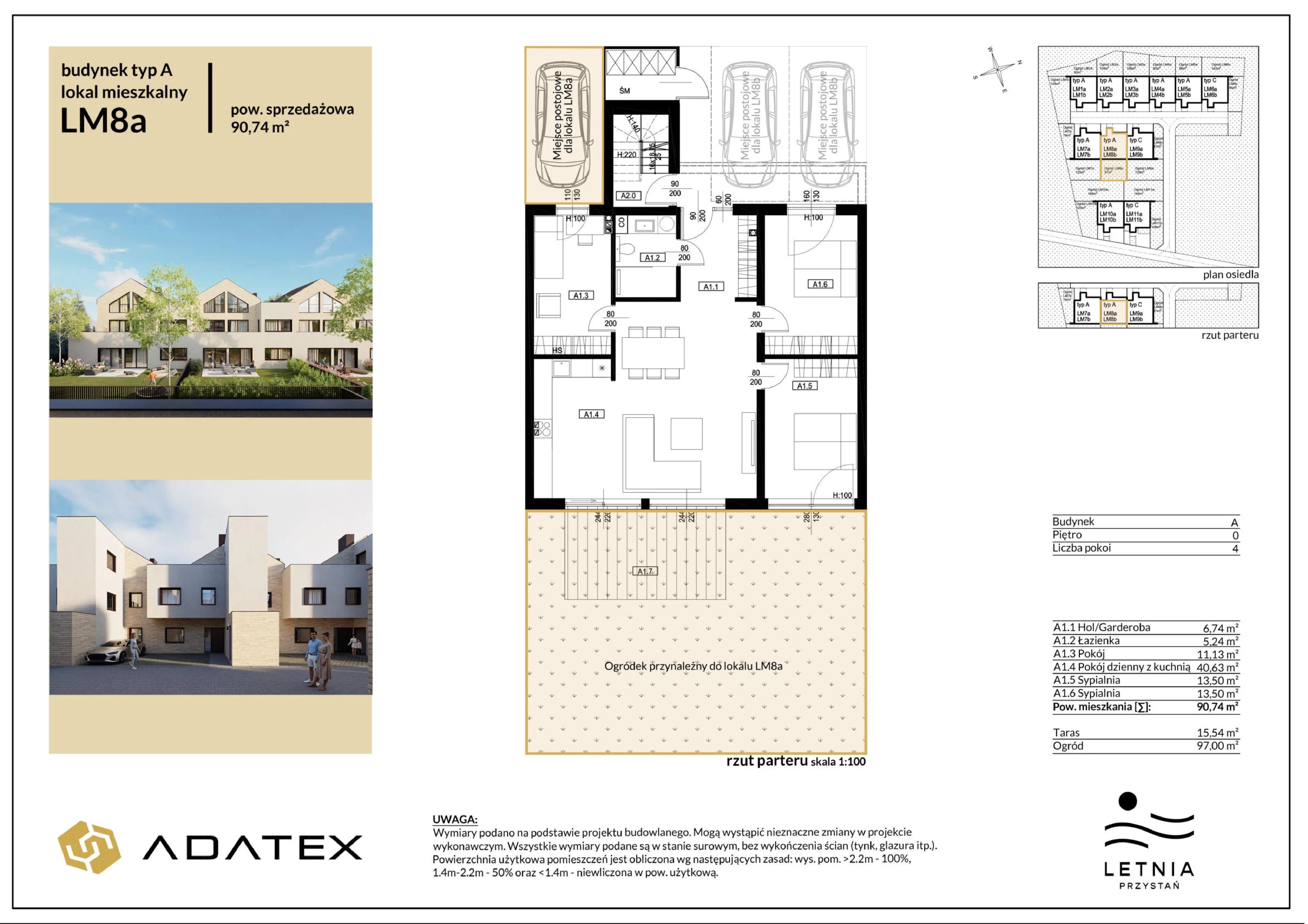 4 pokoje, mieszkanie 90,74 m², parter, oferta nr LM8a, Letnia Przystań, Dąbrowa Górnicza, Marianki, ul. Letnia