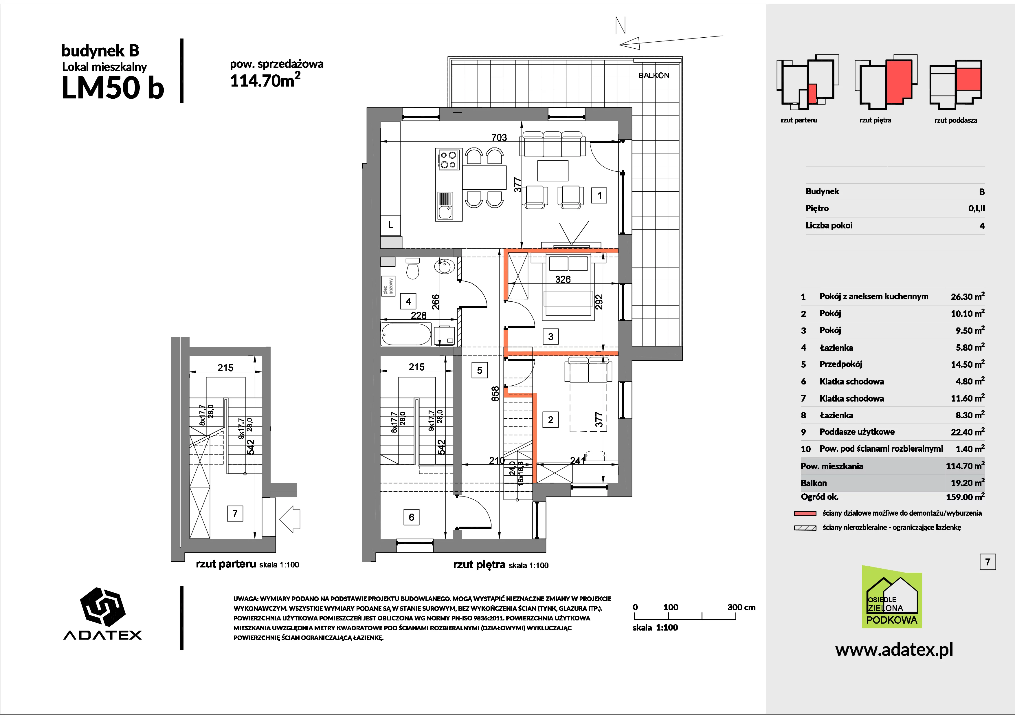 4 pokoje, mieszkanie 114,70 m², piętro 1, oferta nr 50/b, Osiedle Zielona Podkowa, Otrębusy, ul. Waniliowa 7/2