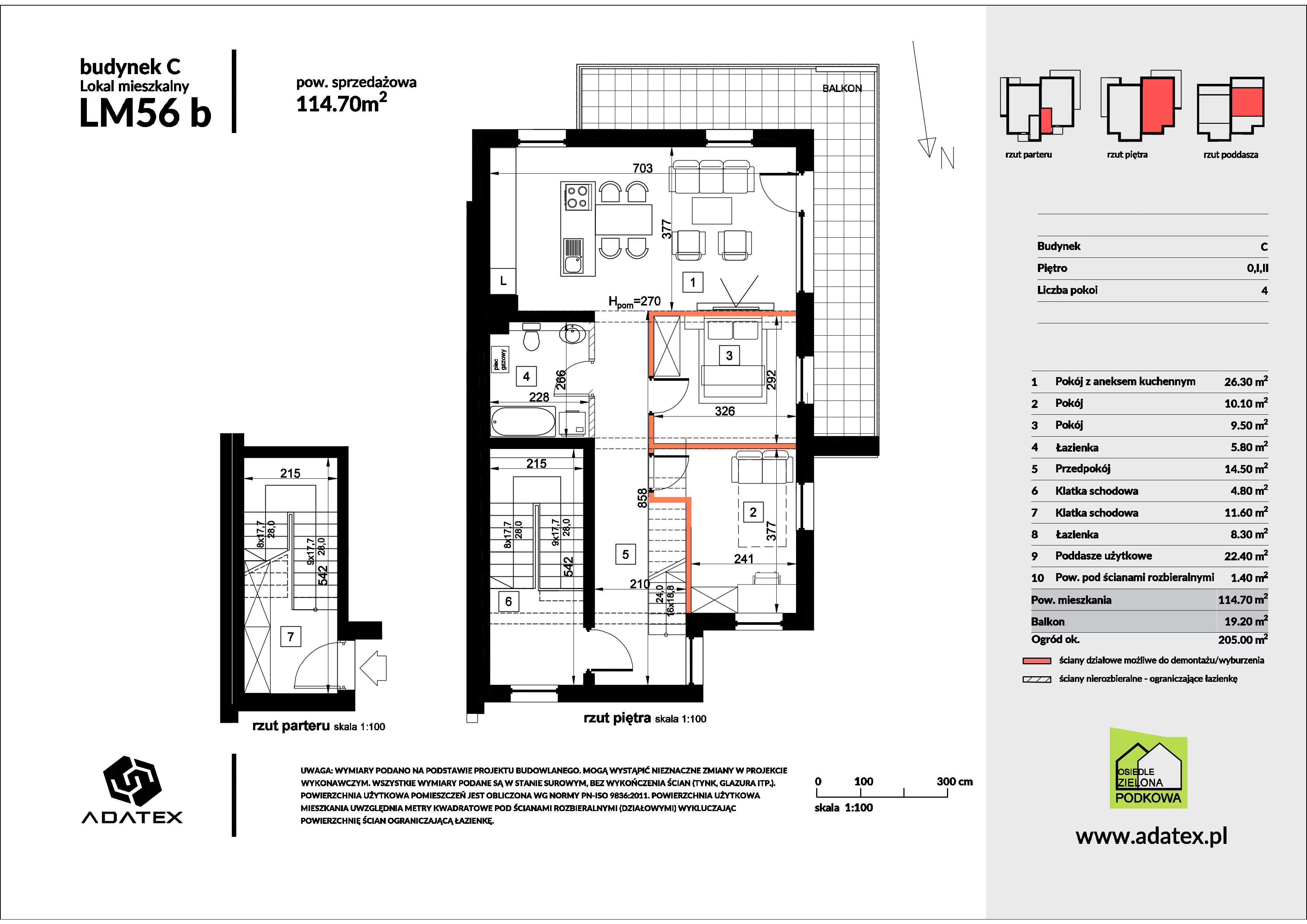 4 pokoje, mieszkanie 114,70 m², piętro 1, oferta nr 56/b, Osiedle Zielona Podkowa, Otrębusy, ul. Waniliowa 7/2