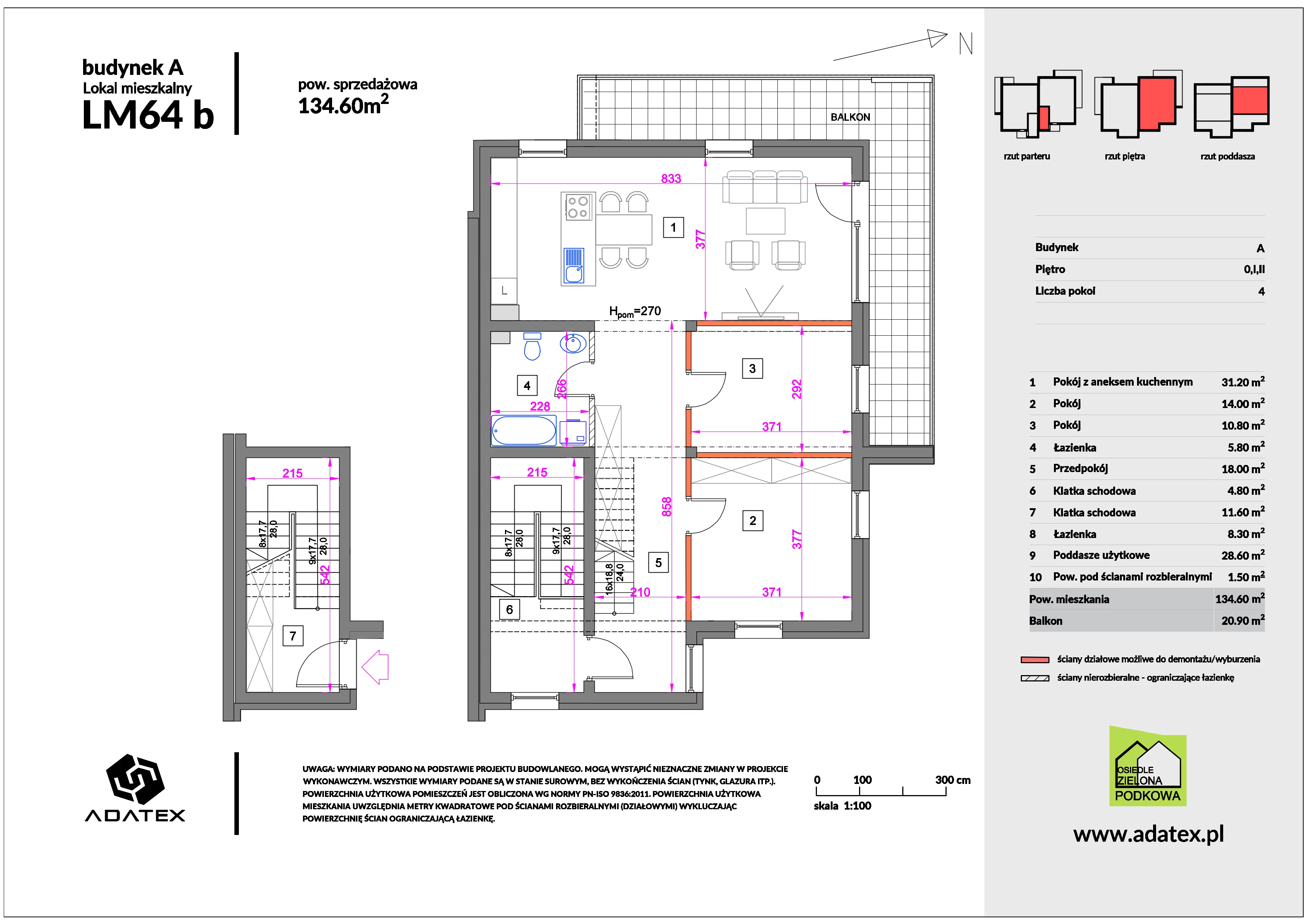 4 pokoje, mieszkanie 134,60 m², piętro 1, oferta nr 64/b, Osiedle Zielona Podkowa, Otrębusy, ul. Waniliowa 7/2