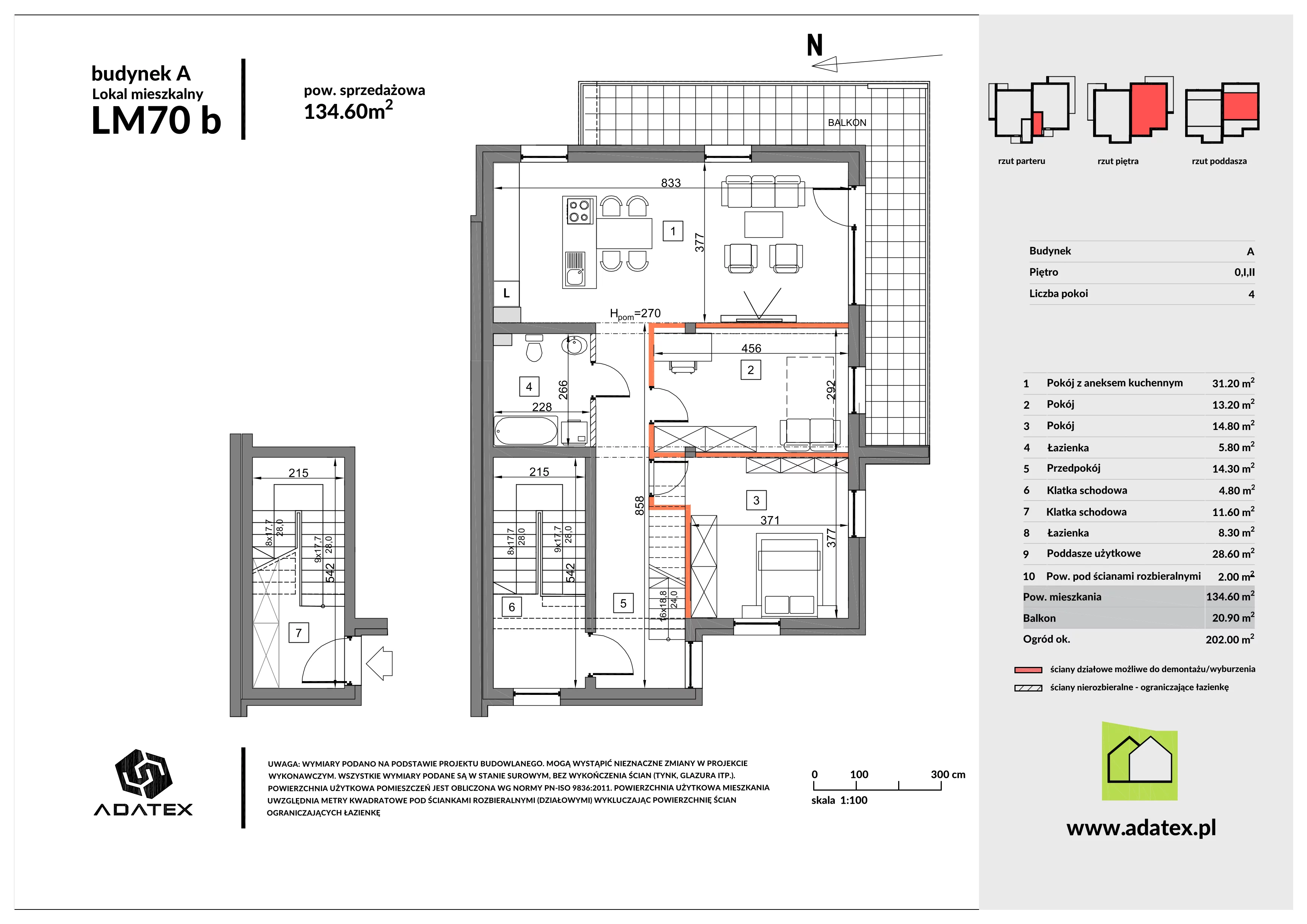 4 pokoje, mieszkanie 134,60 m², piętro 1, oferta nr 70/b, Osiedle Zielona Podkowa, Otrębusy, ul. Waniliowa 7/2