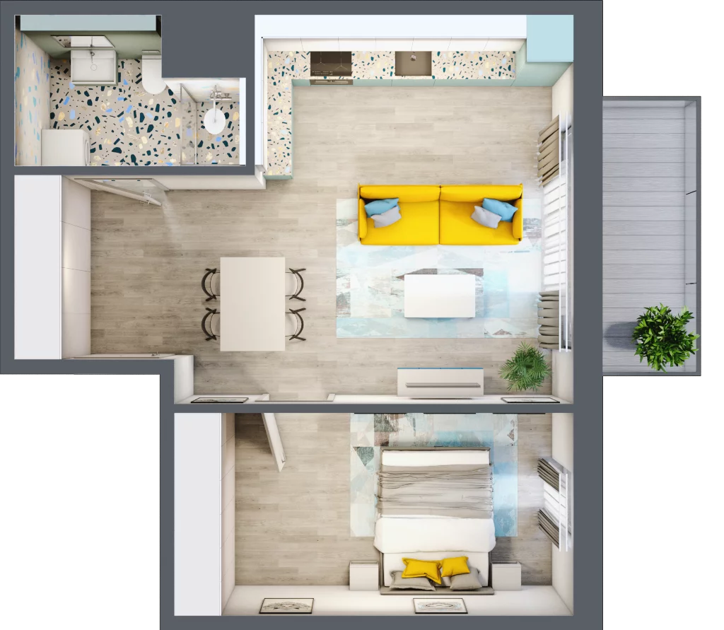 2 pokoje, mieszkanie 46,87 m², piętro 7, oferta nr 7.B68, Panorama 3 Stawy, Katowice, Osiedle Paderewskiego-Muchowiec, Dolina Trzech Stawów, ul. Pułaskiego 23