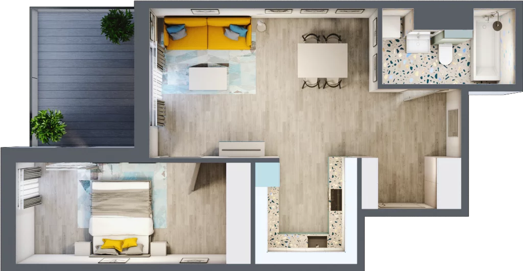 2 pokoje, mieszkanie 54,43 m², piętro 1, oferta nr 1.B7, Panorama 3 Stawy, Katowice, Osiedle Paderewskiego-Muchowiec, Dolina Trzech Stawów, ul. Pułaskiego 23
