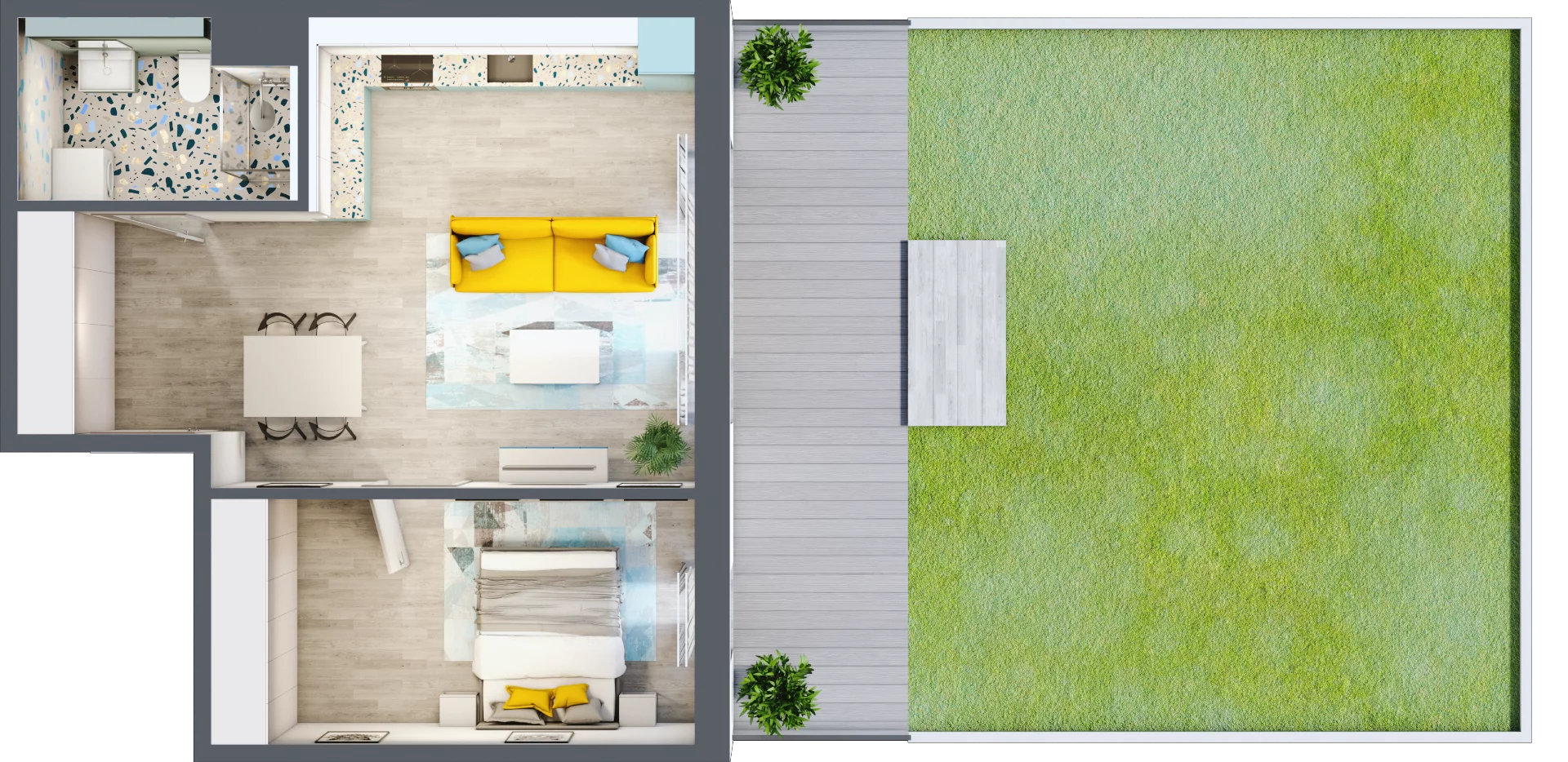 2 pokoje, mieszkanie 47,30 m², piętro 1, oferta nr 1.B2, Panorama 3 Stawy, Katowice, Osiedle Paderewskiego-Muchowiec, Dolina Trzech Stawów, ul. Pułaskiego 23