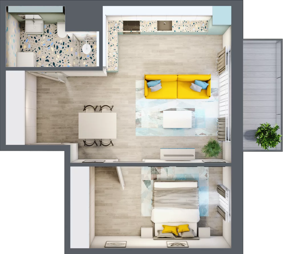 2 pokoje, mieszkanie 46,70 m², piętro 2, oferta nr 2.B13, Panorama 3 Stawy, Katowice, Osiedle Paderewskiego-Muchowiec, Dolina Trzech Stawów, ul. Pułaskiego 23