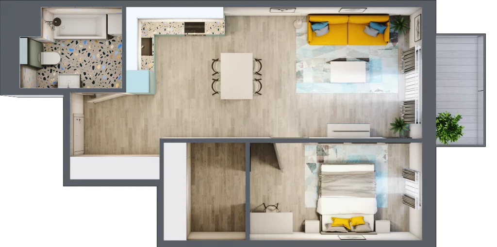2 pokoje, mieszkanie 55,13 m², piętro 2, oferta nr 2.B21, Panorama 3 Stawy, Katowice, Osiedle Paderewskiego-Muchowiec, Dolina Trzech Stawów, ul. Pułaskiego 23