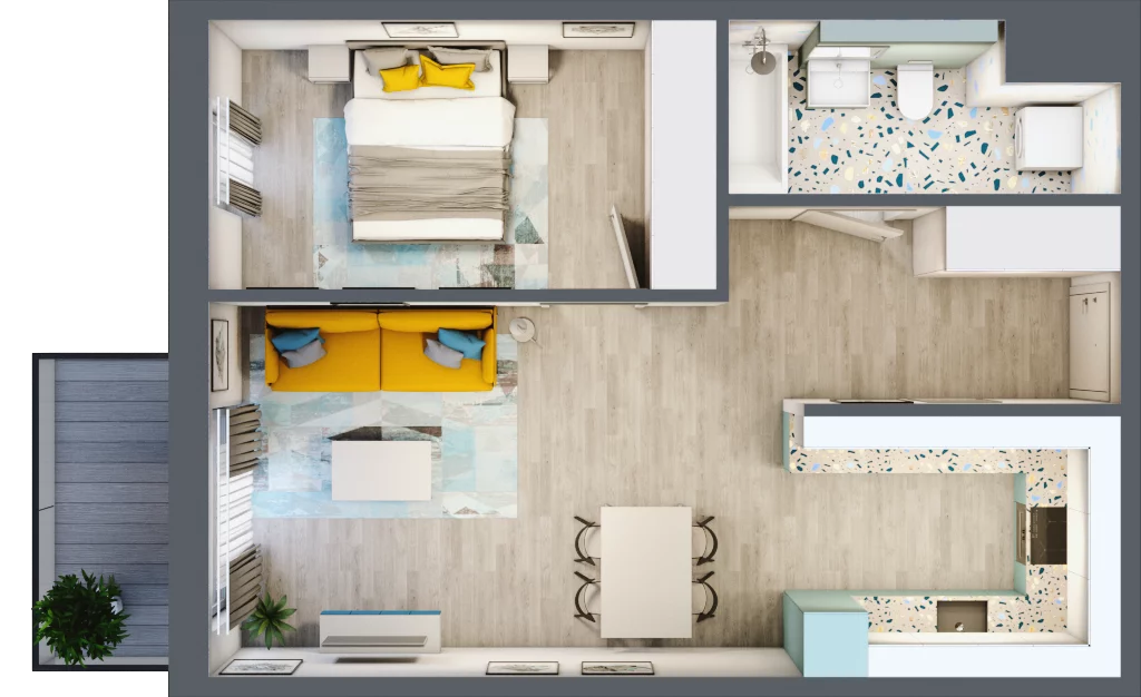 2 pokoje, mieszkanie 50,01 m², piętro 6, oferta nr 6.B61, Panorama 3 Stawy, Katowice, Osiedle Paderewskiego-Muchowiec, Dolina Trzech Stawów, ul. Pułaskiego 23