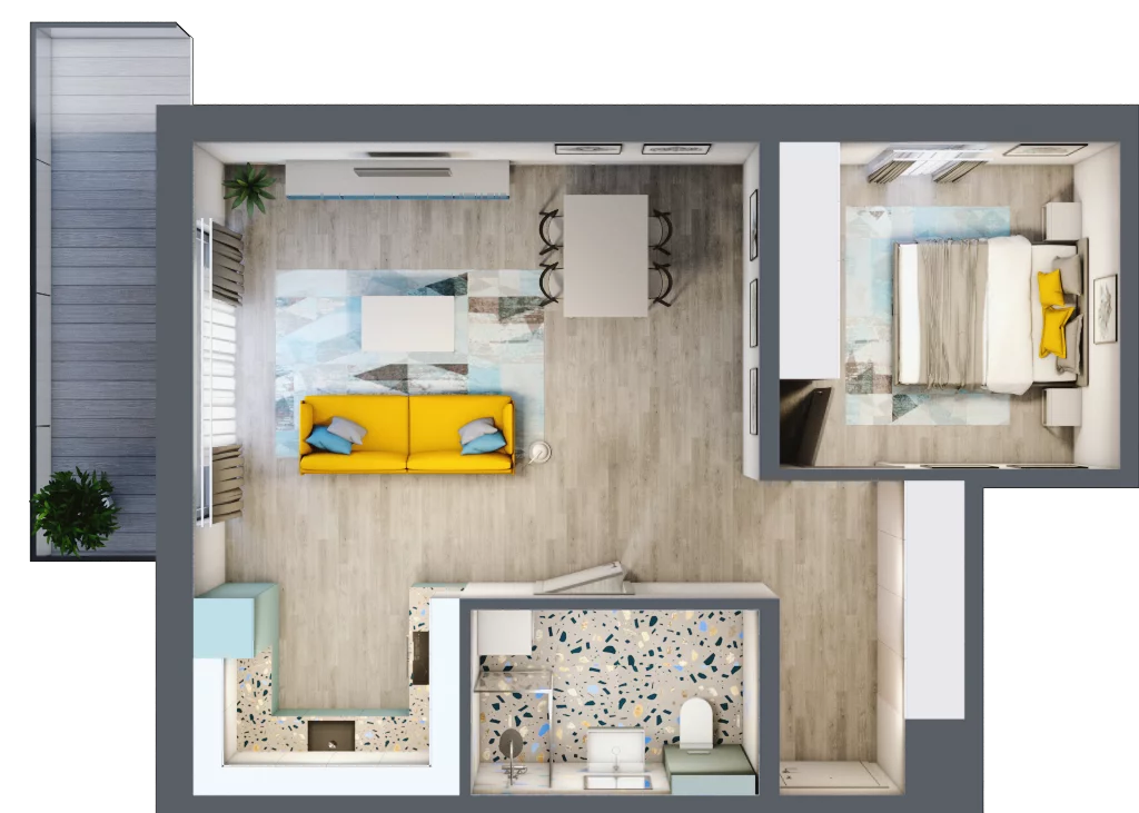 2 pokoje, mieszkanie 53,04 m², piętro 1, oferta nr 1.A1, Panorama 3 Stawy, Katowice, Osiedle Paderewskiego-Muchowiec, Dolina Trzech Stawów, ul. Pułaskiego 23