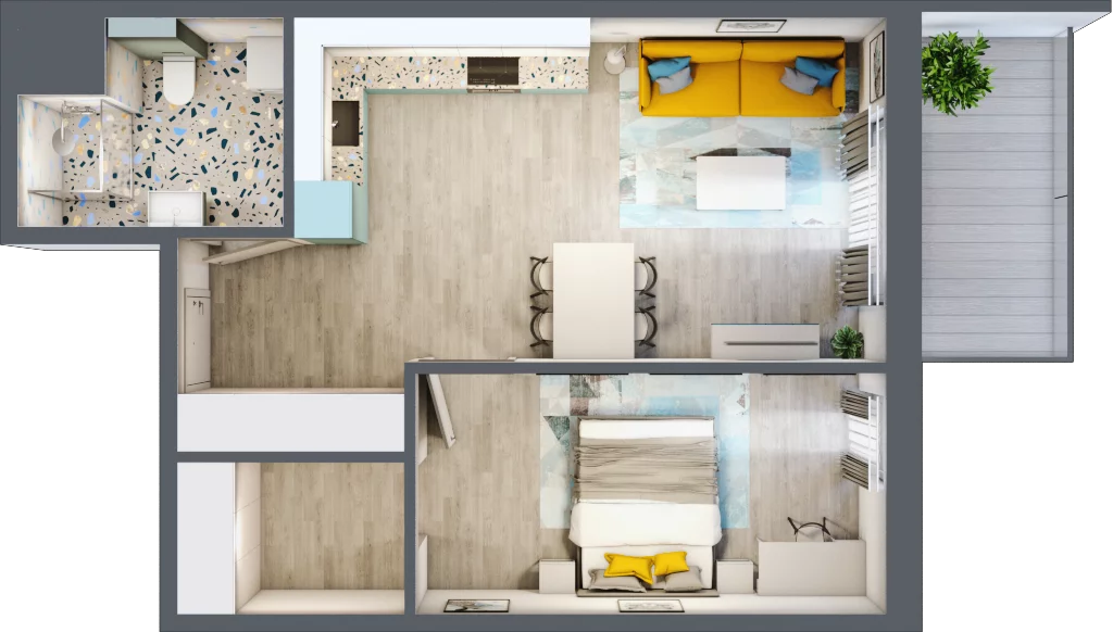 2 pokoje, mieszkanie 48,58 m², piętro 5, oferta nr 5.B54, Panorama 3 Stawy, Katowice, Osiedle Paderewskiego-Muchowiec, Dolina Trzech Stawów, ul. Pułaskiego 23