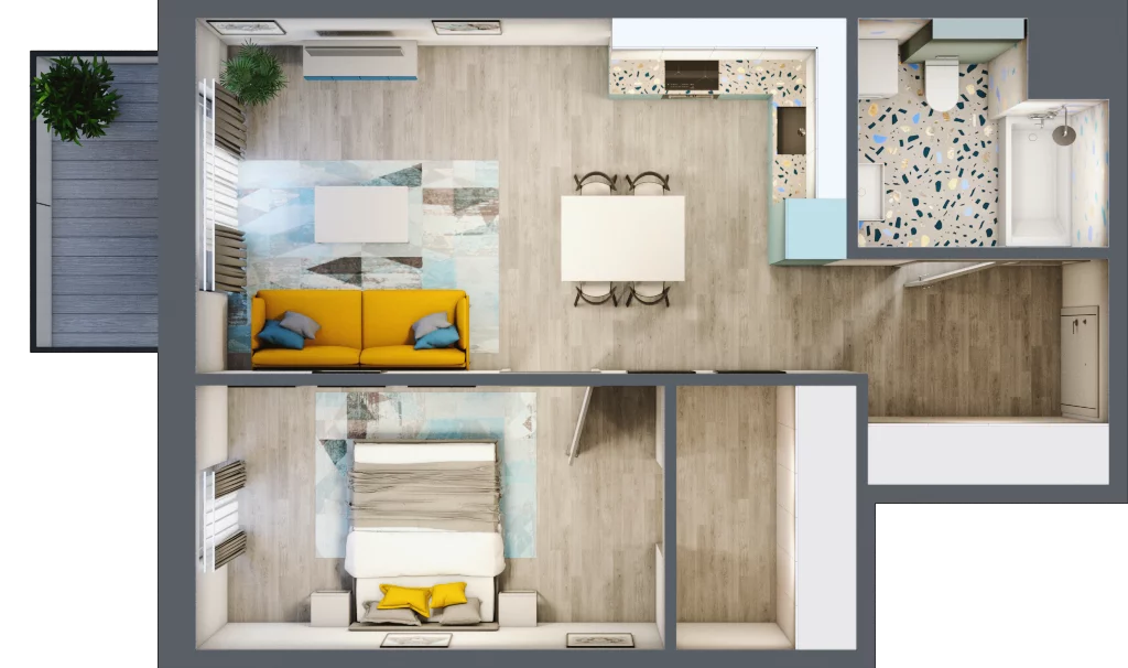 2 pokoje, mieszkanie 49,66 m², piętro 2, oferta nr 2.B20, Panorama 3 Stawy, Katowice, Osiedle Paderewskiego-Muchowiec, Dolina Trzech Stawów, ul. Pułaskiego 23