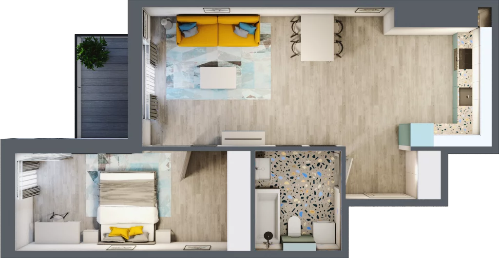 2 pokoje, mieszkanie 56,54 m², piętro 6, oferta nr 6.B62, Panorama 3 Stawy, Katowice, Osiedle Paderewskiego-Muchowiec, Dolina Trzech Stawów, ul. Pułaskiego 23