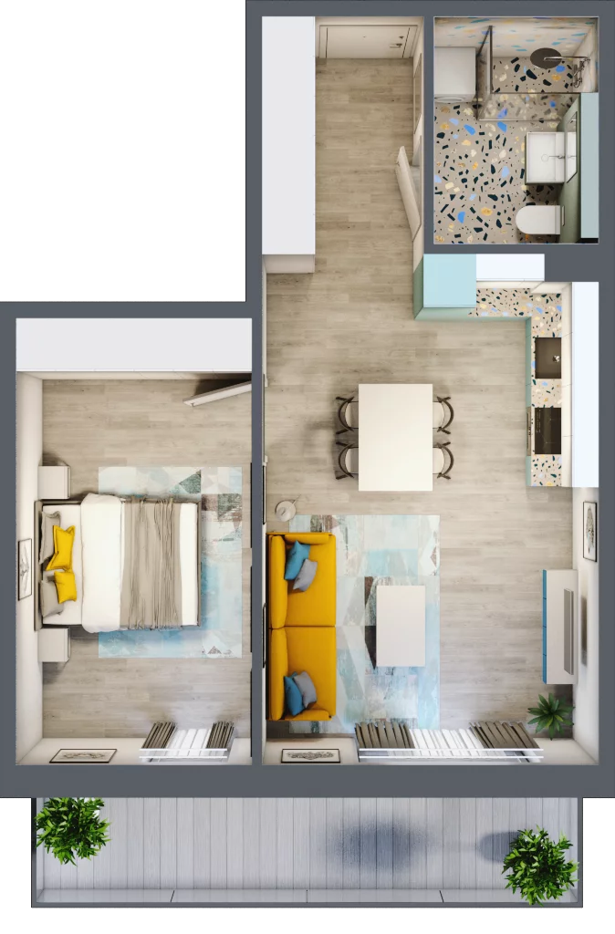 2 pokoje, mieszkanie 45,70 m², piętro 1, oferta nr 1.B4, Panorama 3 Stawy, Katowice, Osiedle Paderewskiego-Muchowiec, Dolina Trzech Stawów, ul. Pułaskiego 23