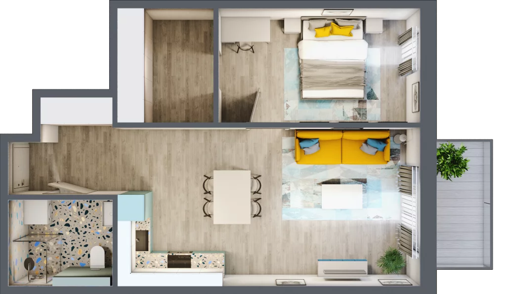 2 pokoje, mieszkanie 52,56 m², piętro 2, oferta nr 2.B22, Panorama 3 Stawy, Katowice, Osiedle Paderewskiego-Muchowiec, Dolina Trzech Stawów, ul. Pułaskiego 23