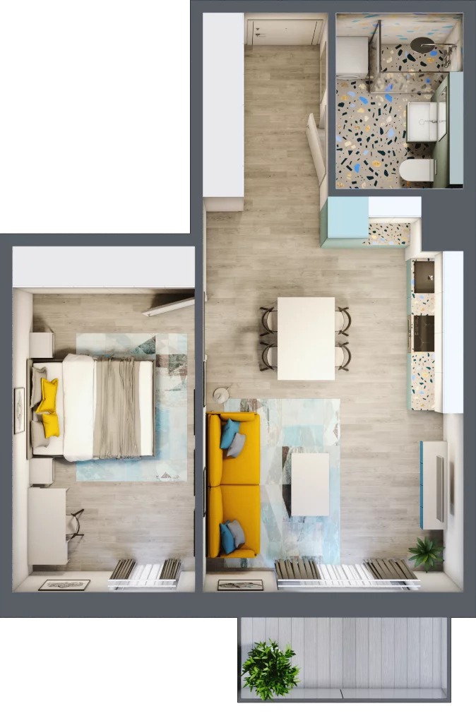 2 pokoje, mieszkanie 45,66 m², piętro 3, oferta nr 3.B26, Panorama 3 Stawy, Katowice, Osiedle Paderewskiego-Muchowiec, Dolina Trzech Stawów, ul. Pułaskiego 23