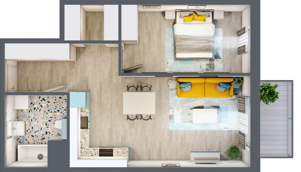 2 pokoje, mieszkanie 53,57 m², piętro 3, oferta nr 3.A15, Panorama 3 Stawy, Katowice, Osiedle Paderewskiego-Muchowiec, Dolina Trzech Stawów, ul. Pułaskiego 23