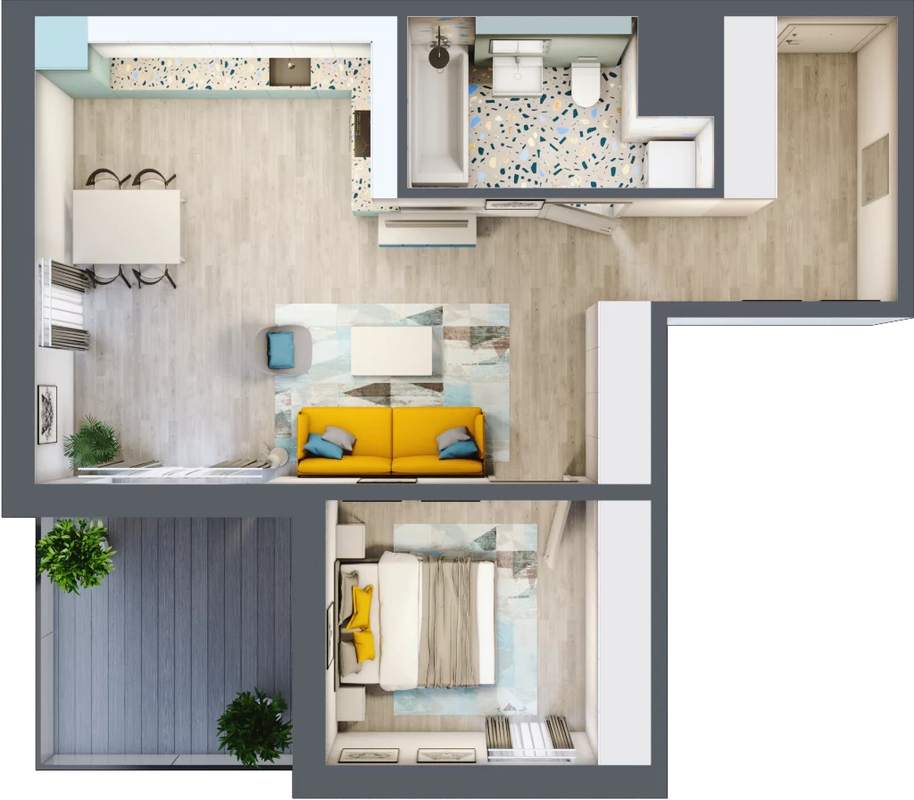 2 pokoje, mieszkanie 55,26 m², piętro 8, oferta nr 8.B77, Panorama 3 Stawy, Katowice, Osiedle Paderewskiego-Muchowiec, Dolina Trzech Stawów, ul. Pułaskiego 23