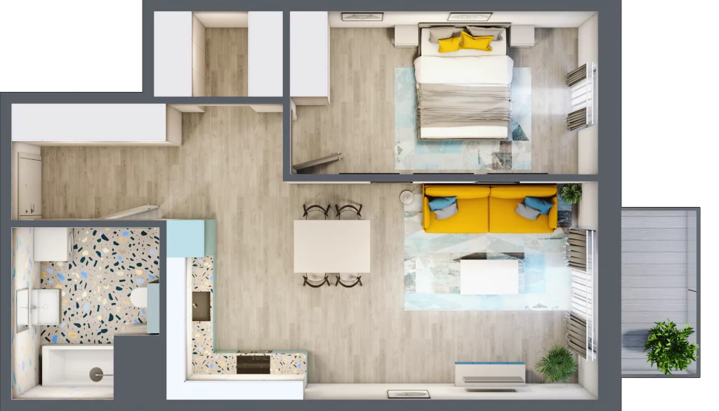 2 pokoje, mieszkanie 53,57 m², piętro 6, oferta nr 6.A33, Panorama 3 Stawy, Katowice, Osiedle Paderewskiego-Muchowiec, Dolina Trzech Stawów, ul. Pułaskiego 23