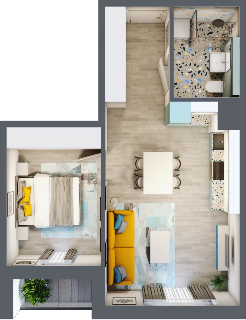 2 pokoje, mieszkanie 42,52 m², piętro 7, oferta nr 7.B70, Panorama 3 Stawy, Katowice, Osiedle Paderewskiego-Muchowiec, Dolina Trzech Stawów, ul. Pułaskiego 23